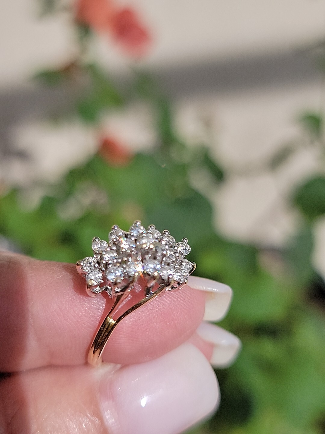 Diamond Waterfall Cluster Cocktail Ring 4.40 Grams 14k Gold .50 In Diamonds