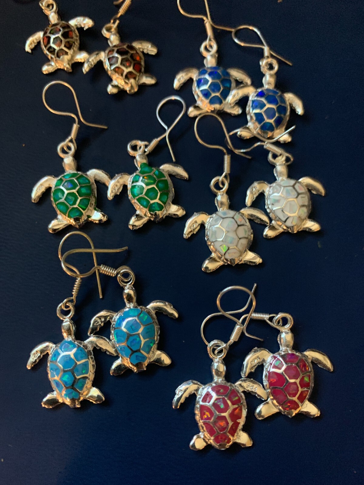 Silver and inlaid TURTLE earrings – Multiple colors
