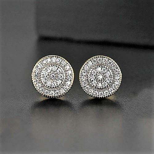 Rose Gold Silver Black Sparkling Iced Sparkling CZ Pave 8mm Round Stud Earrings