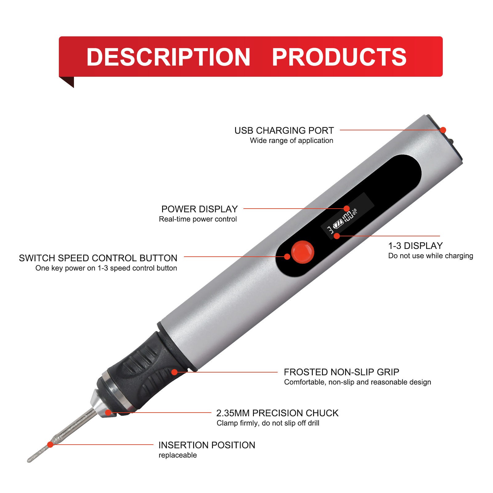 USB Rechargeable Engraving Pen with 30x Bits Mini Electric DIY Engraver Cordless