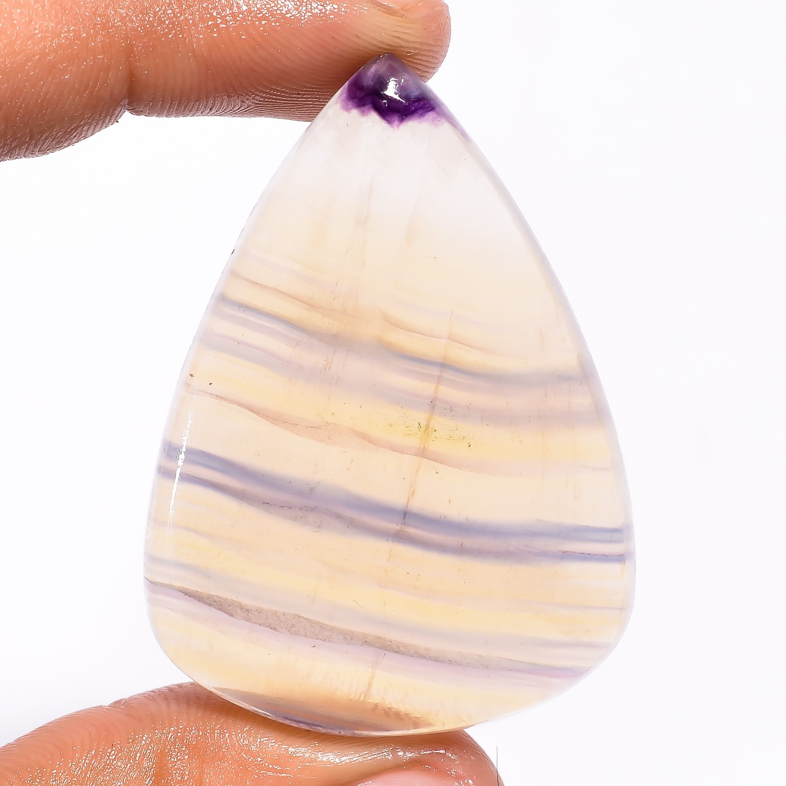 100% Natural Flourite Pear Shape Cabochon Loose Gemstone 98 Ct 50X36X5mm GC20086