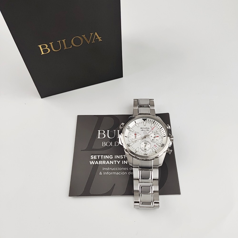 Bulova Men’s Marine Star White Dial Quartz Stainless Steel Watch 43mm 96B255