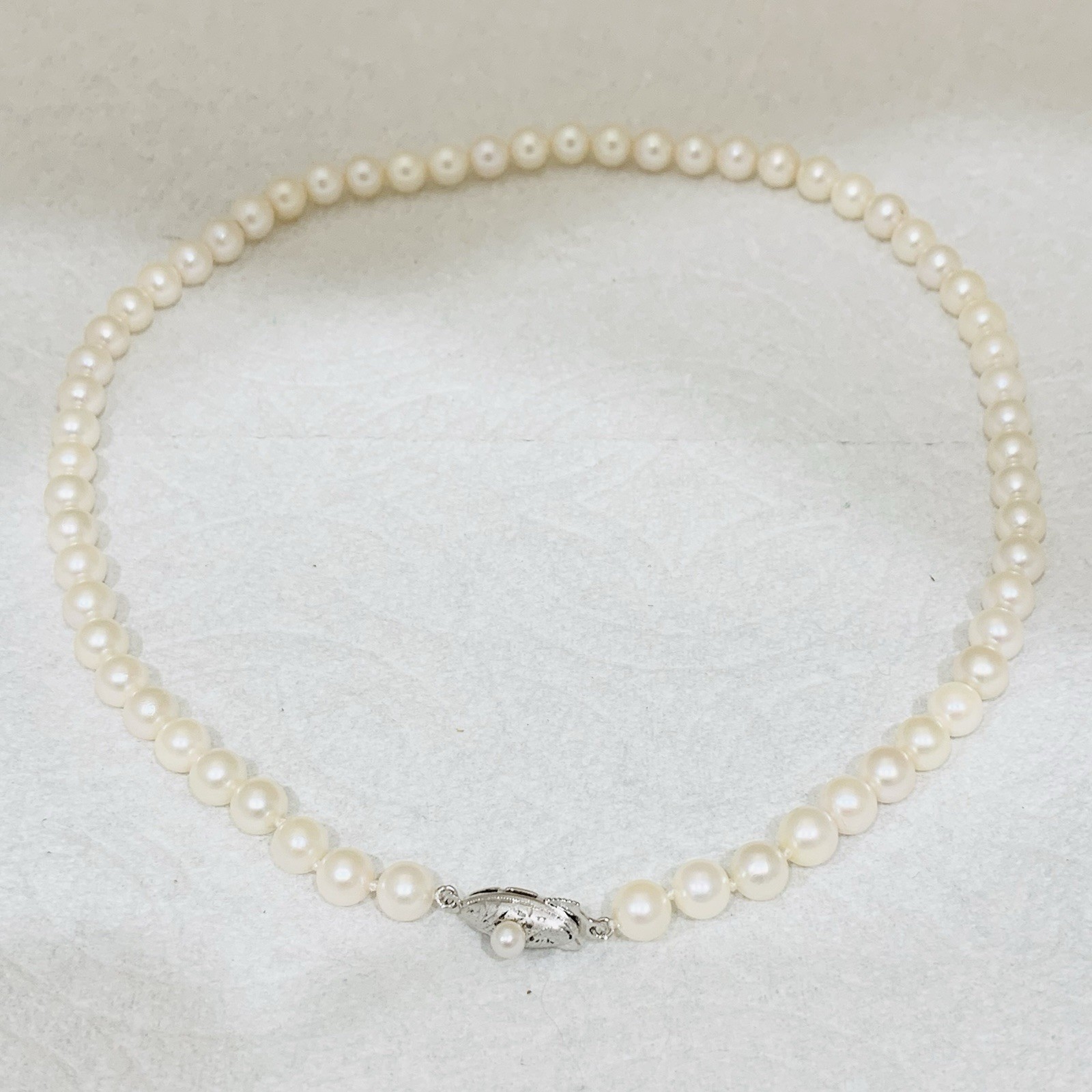 Hi Luster Akoya Pearl Necklace Strand Fuji Pearl OffWhite 7mm AAA+ SilverVTG 17”
