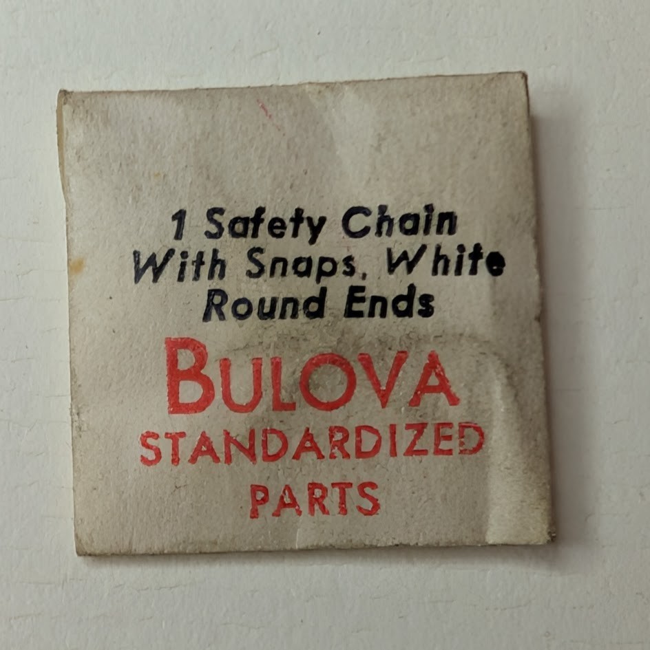 Vintage Bulova Safety Chain with Snaps – White Round Ends – Standardized Parts