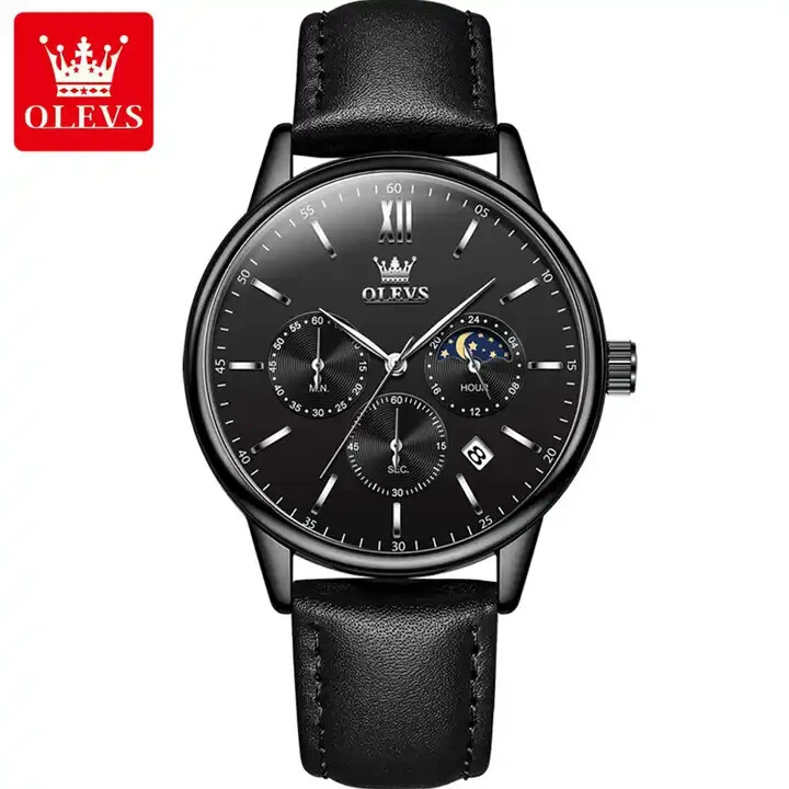 Waterproof Quartz Watch Men’s OLEVS Luminous Luxury Leather Men Strap Business
