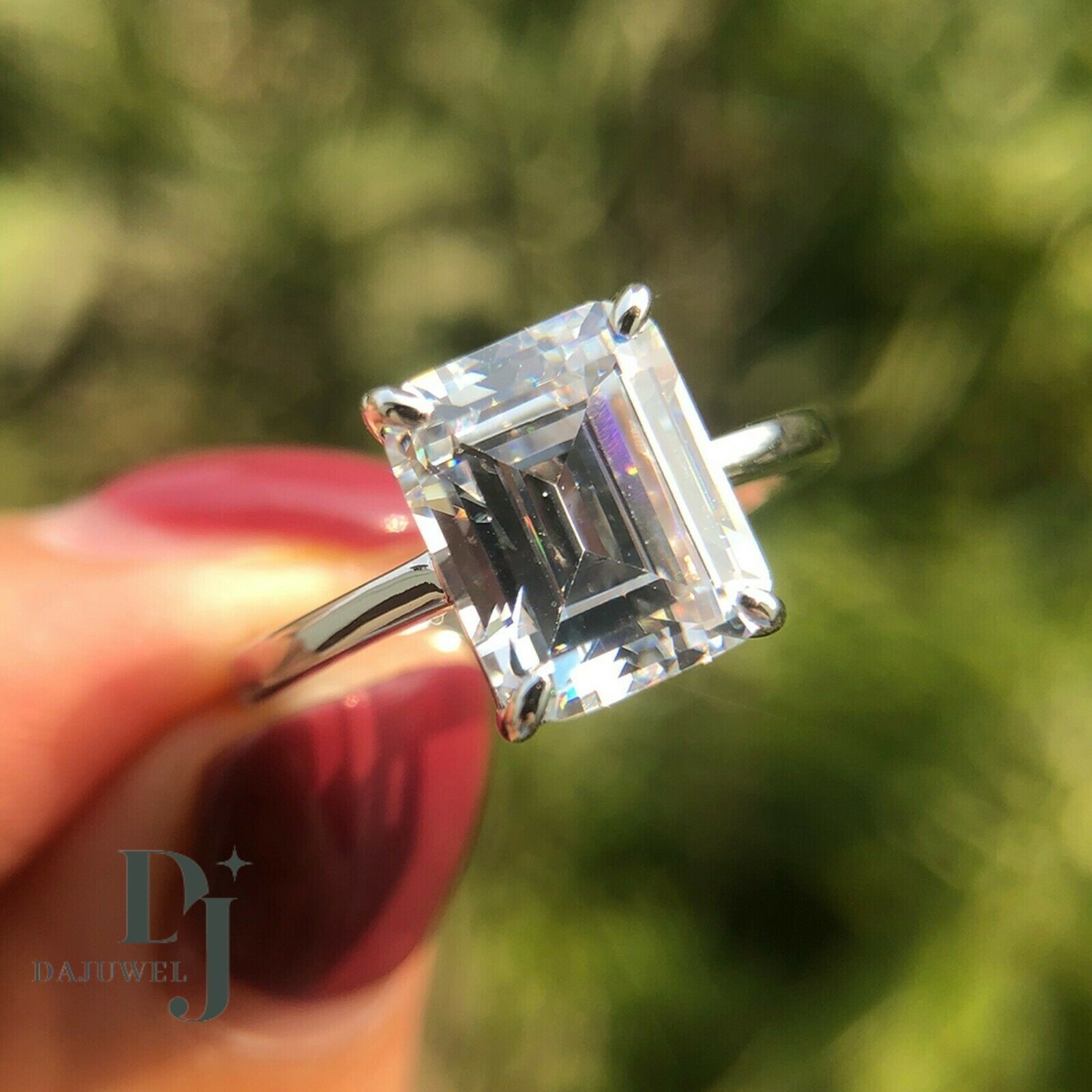 Moissanite Solitaire Engagement Ring Solid 14K White Gold 1.50 Carat Emerald Cut
