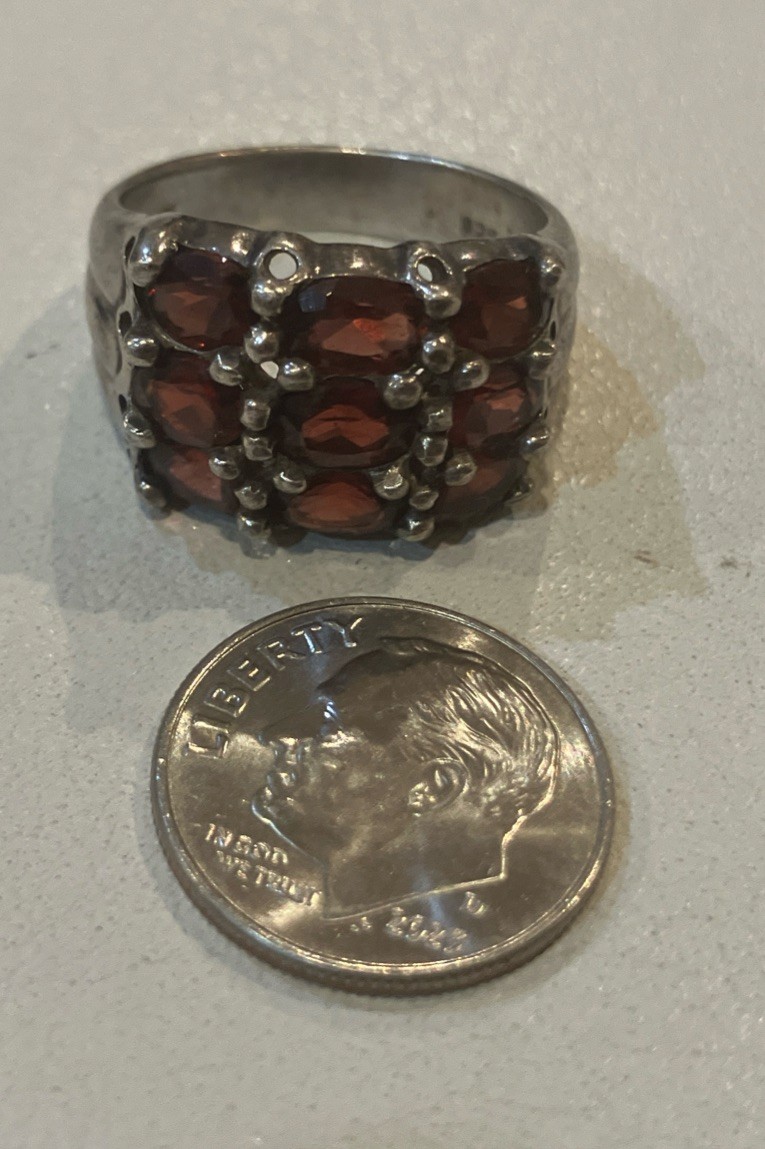 VINTAGE STERLING SILVER HESSONITE GARNET RING SIGNED NF OVAL STONES Size 8.5