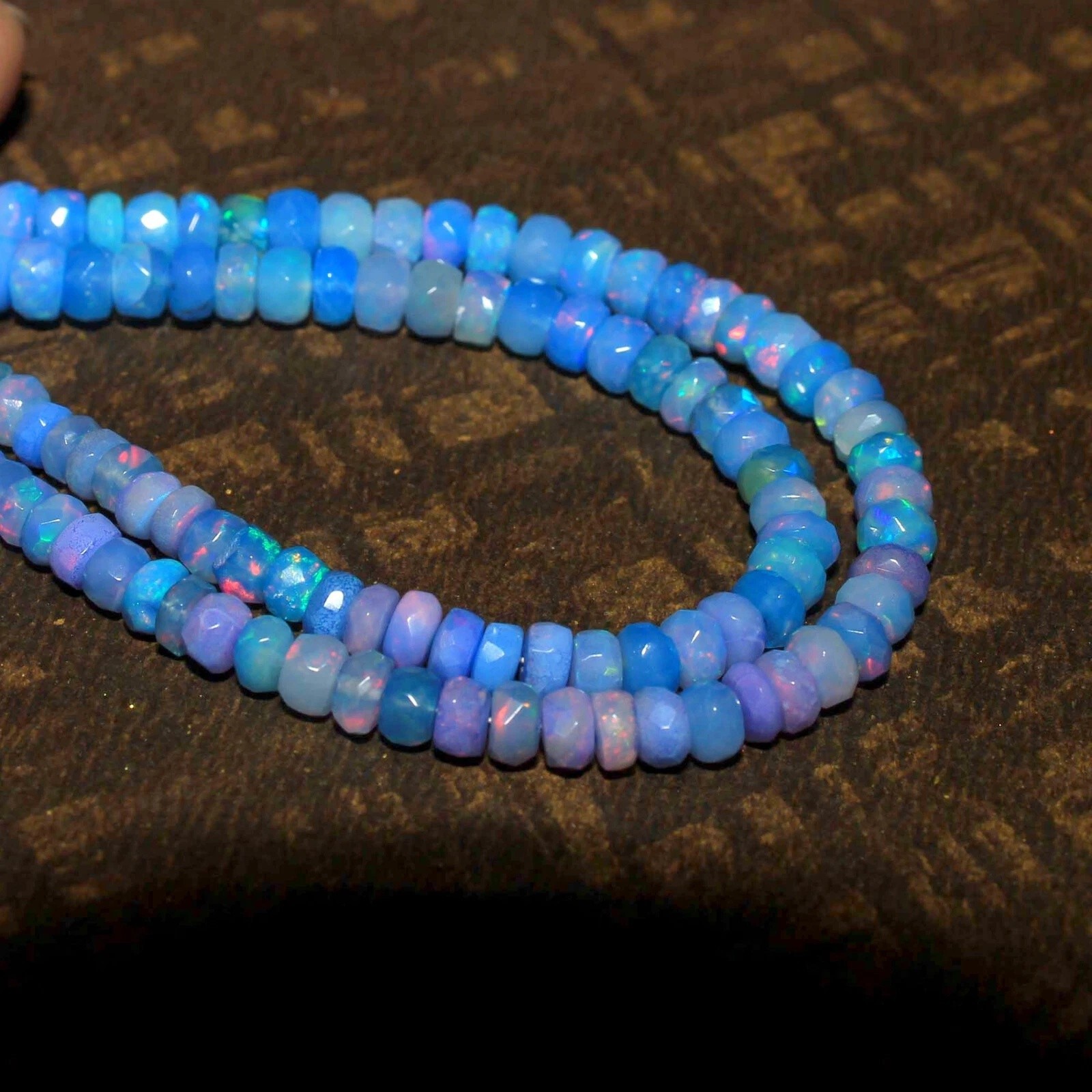 4-6mm Natural Blue Ethiopian Fire Opal Faceted Roundell Gemstone Beads 4 Inch