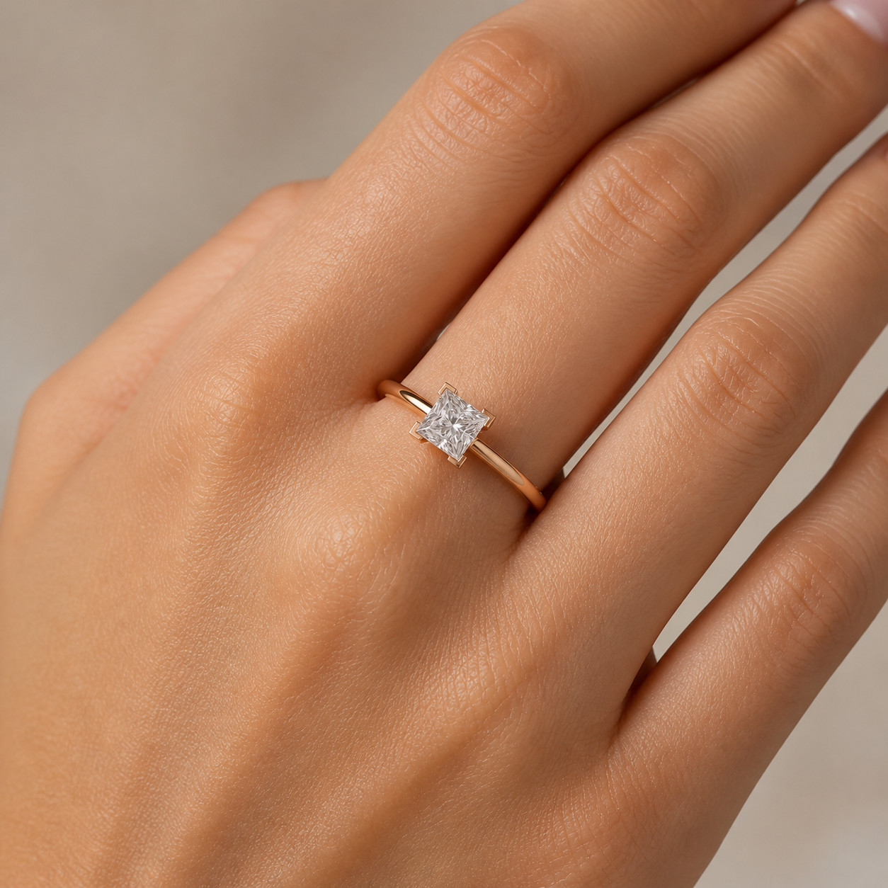 1.00Ct Princess Cut Moissanite Ring Women Half Bezel 925 Silver 10K