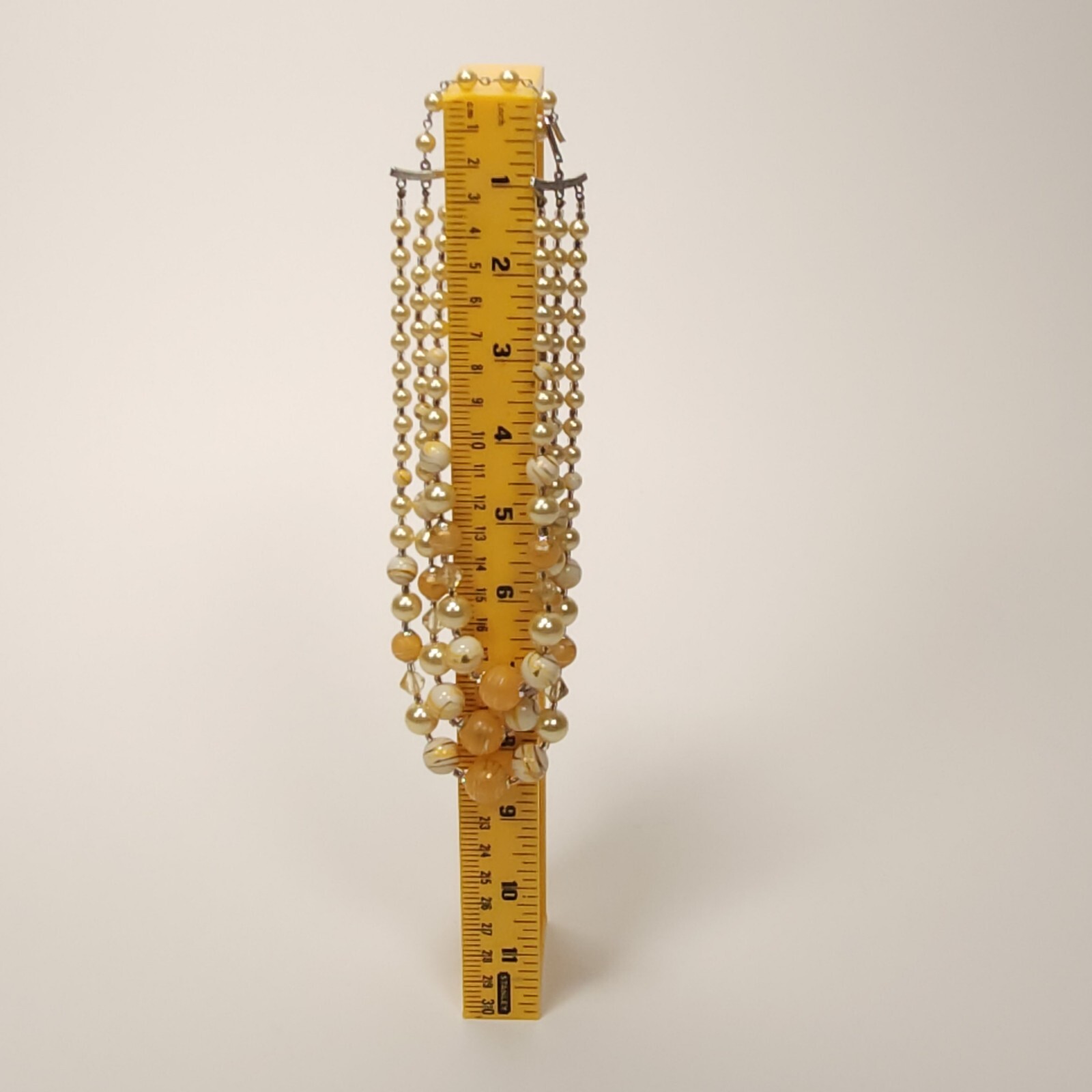 Vintage Beaded Necklace Japan Orange Cream Champagne Swirl Multi Strand Collar