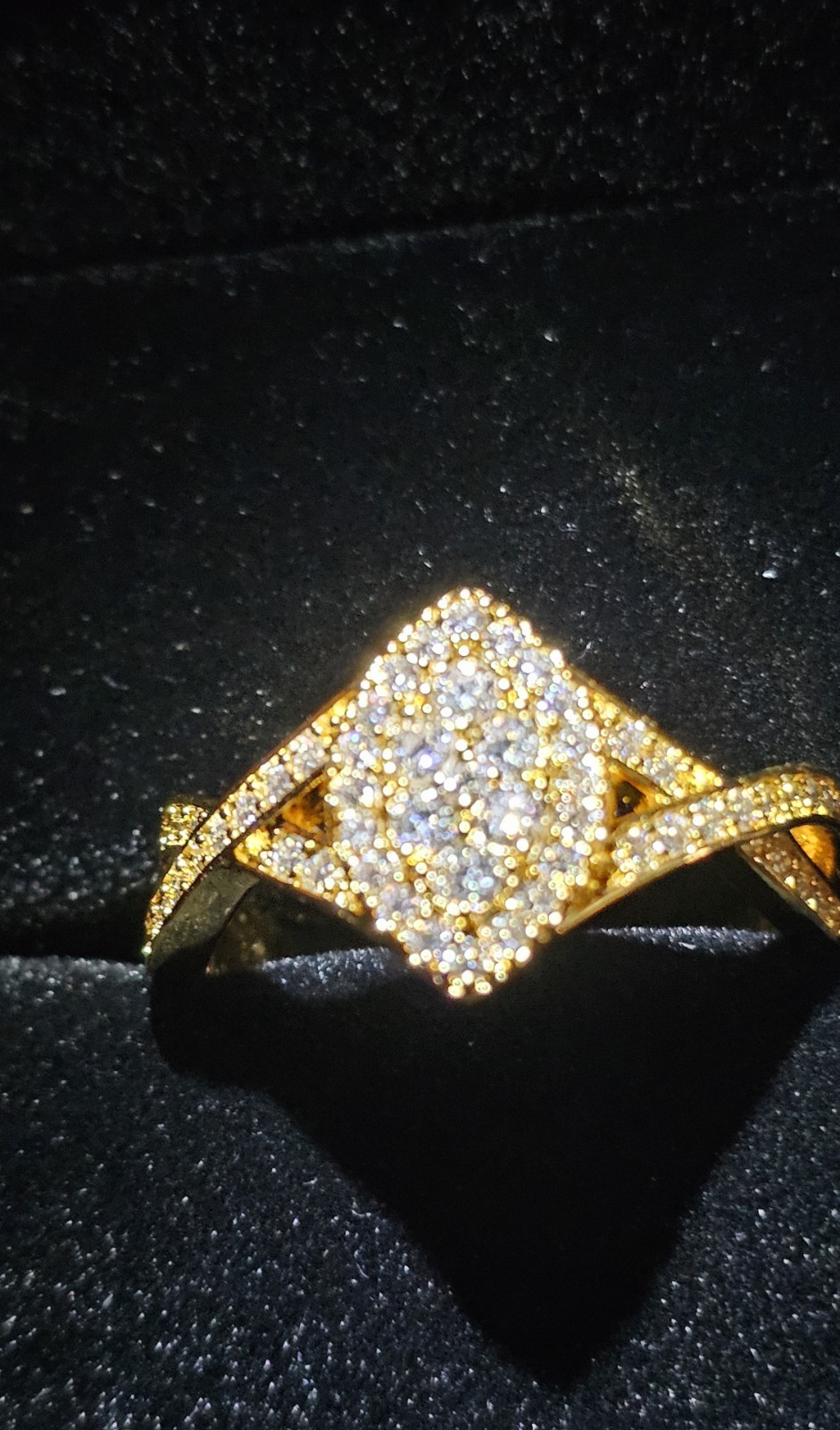 Gold Tone Square Cluster Pavé Simulated MOISSANITE Band Ring Size 9