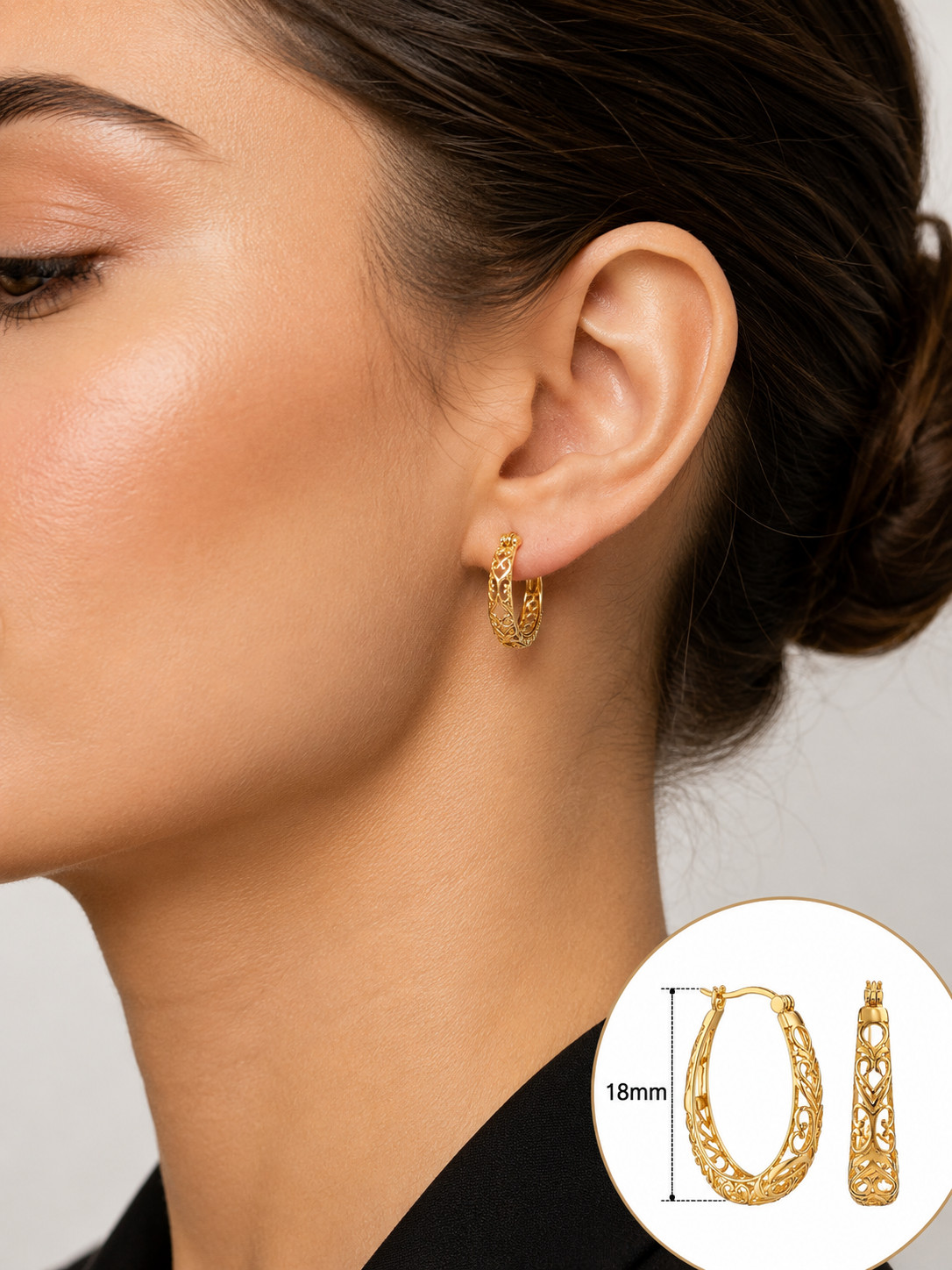 Gold Plated Hoop Dangle Earrings Fashion Jewelry For Women 18mm Medium Size