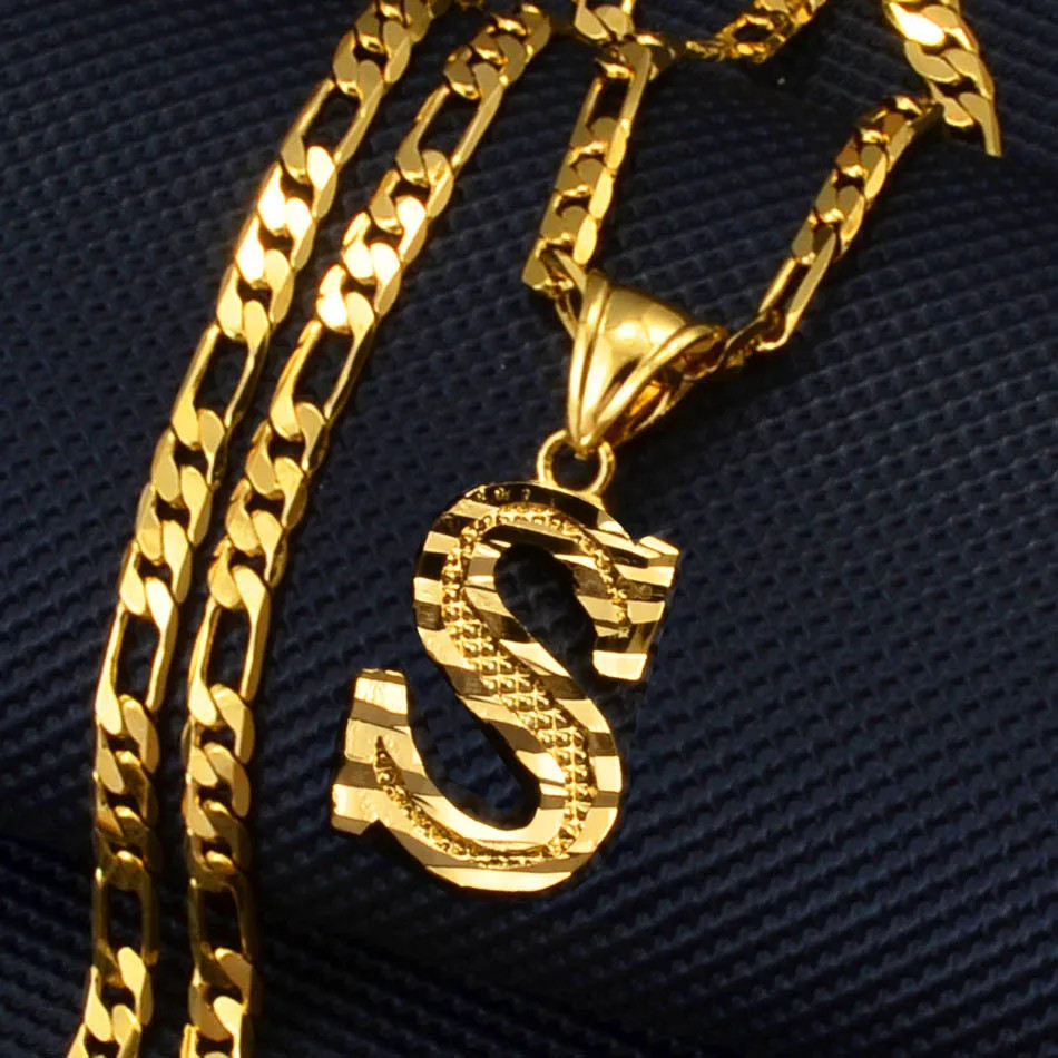 Letters Pendant Necklace Women Men English Initial Alphabet A-Z