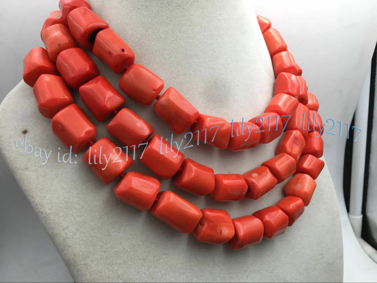 Natural Orange Coral 12-14mm Irregular Freeform Gemstone Beads Necklace 14-48”