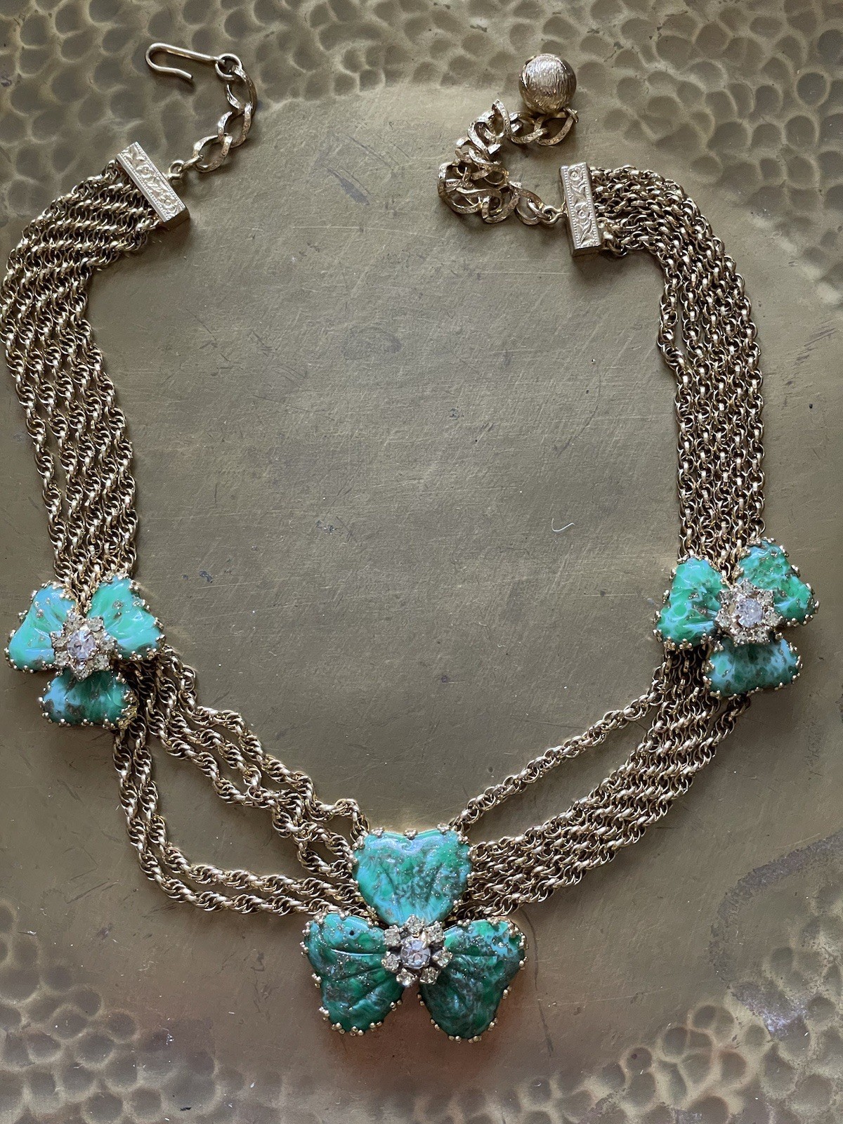 Vintage Hobe Mayorka Glass Sea foam Green Petal Flower Festoon Necklace