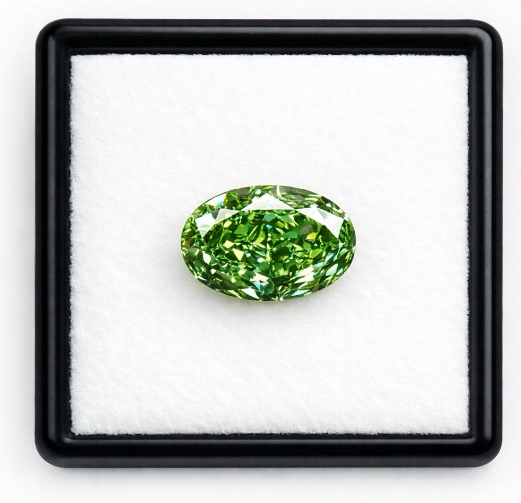 1.01ct Fancy Vivid Green Lab Grown Diamond Oval VVS2 IGI Certified Excellent
