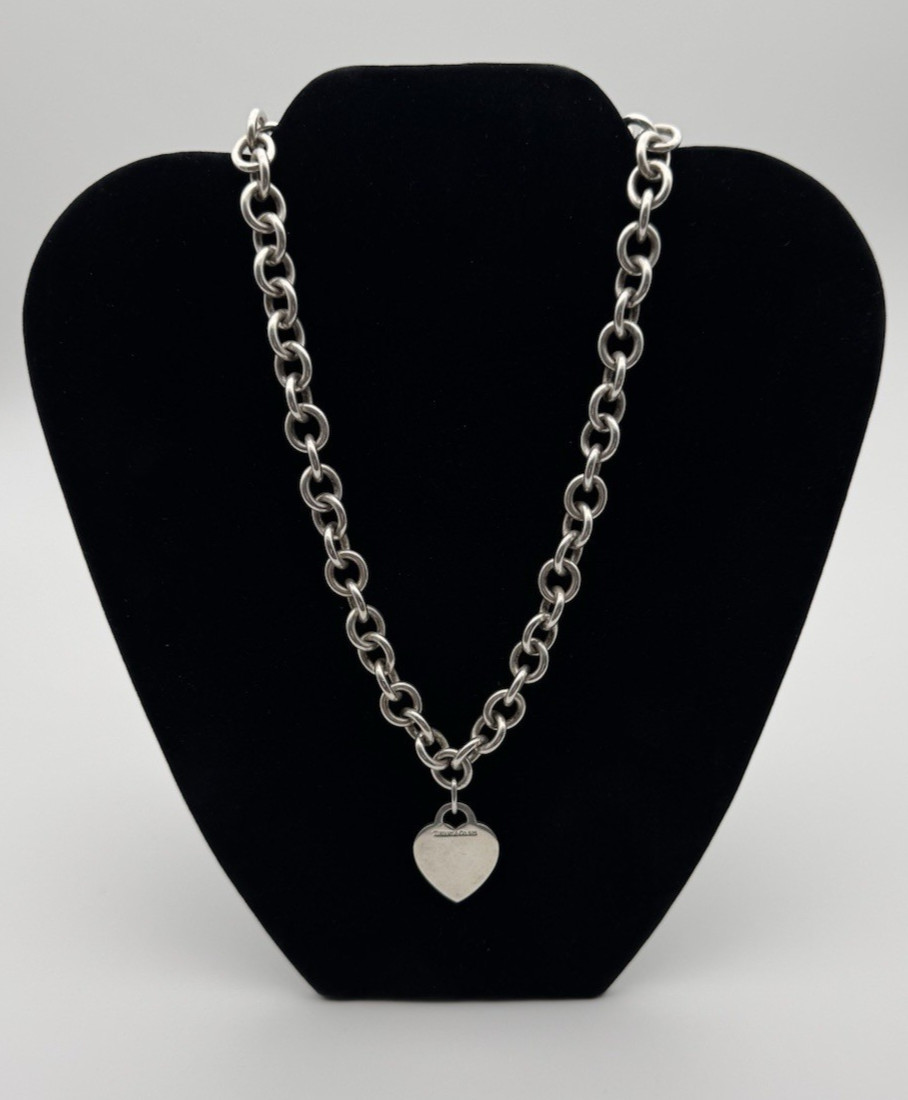 Tiffany & Co Sterling Silver Return to Tiffany Heart Tag Choker Necklace-15 inch