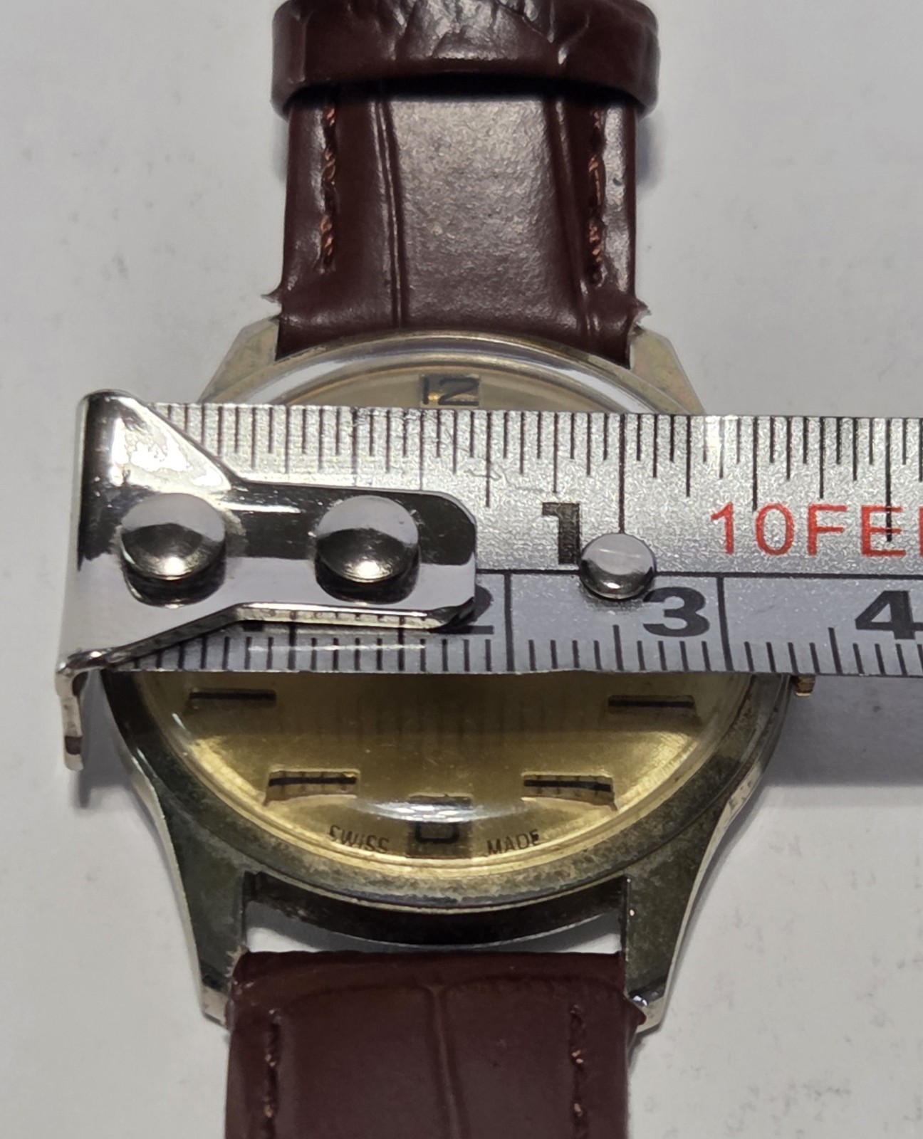 Vintage mid-century retro ROSS Swiss made 17J gents watch gold tone brown strap