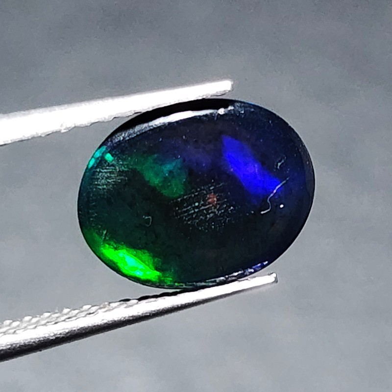 Natural Welo Black Opal Ethiopia Oval Cabochon Vivid Blue Green Fire 1.30Ct Gem