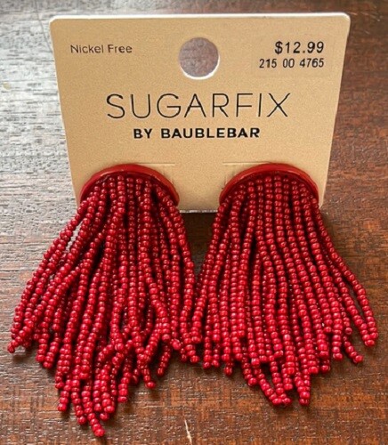 Sugarfix by Baublebar Red and Purple Beaded Tassel Statement Drop Earrings NEW