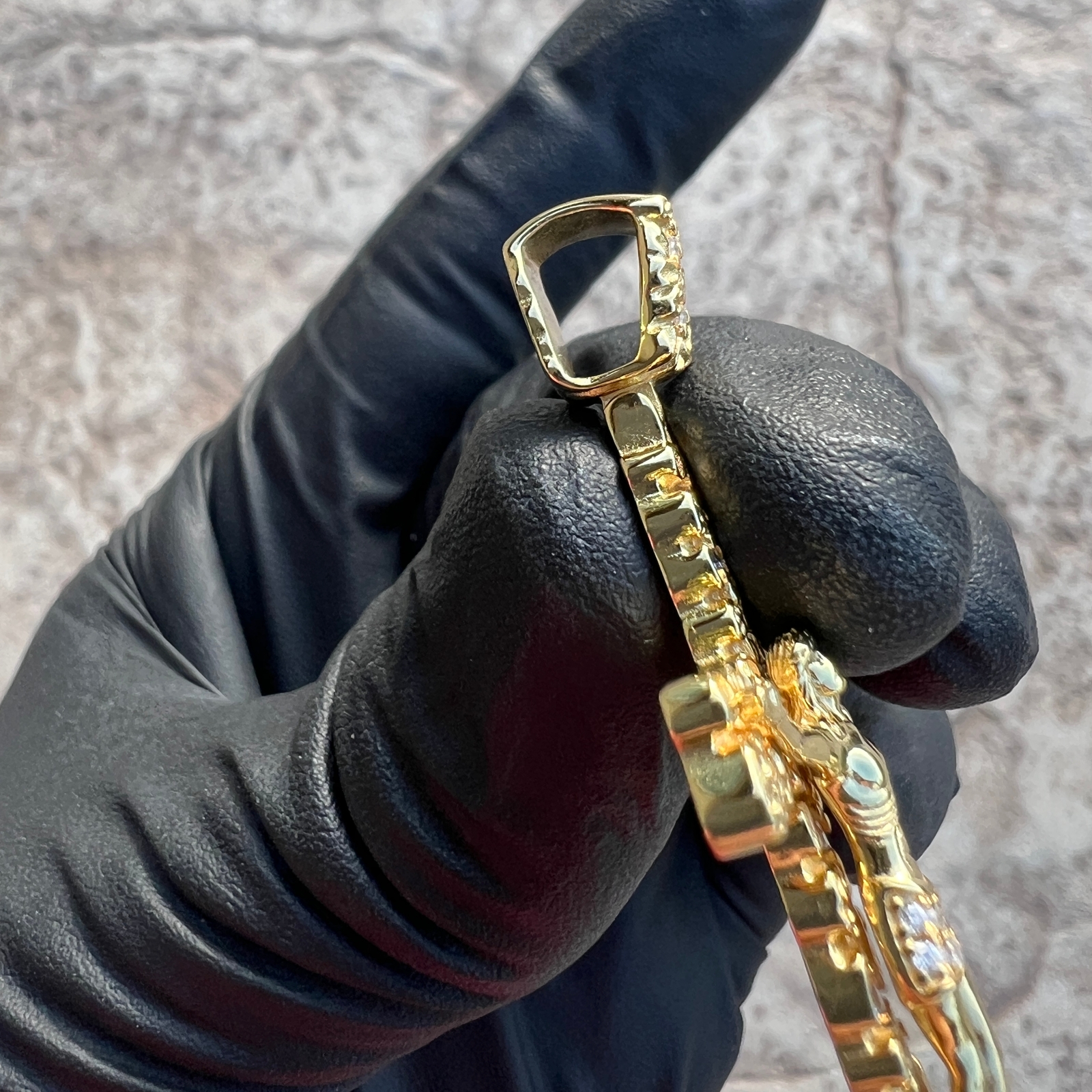 14K Gold Plated 925 Sterling Silver Nugget Jesus Crucifix Cross CZ Iced Pendant