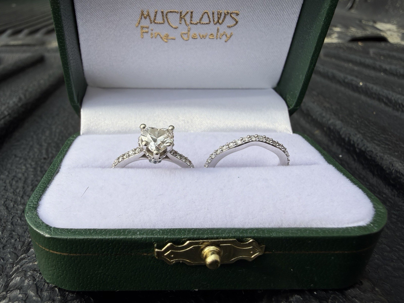 14K White Gold Heart Lab grown Diamond Hidden Halo Ring Set 7