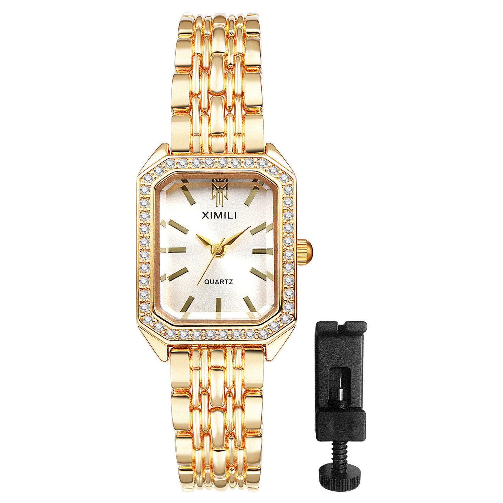 Women Classic Casual Square Quartz Wrist Watch Full Rhinestones Dress Watch Gift