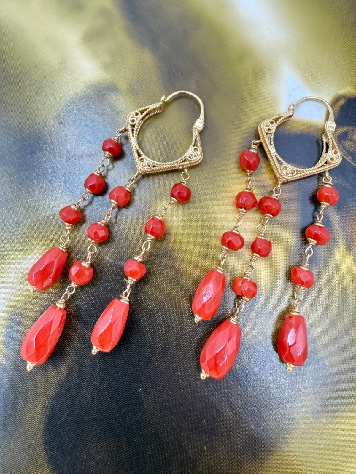 earrings earrings CORALLO red MEDITERRANEAN CORAL solid gold GOLD 18 KT-750
