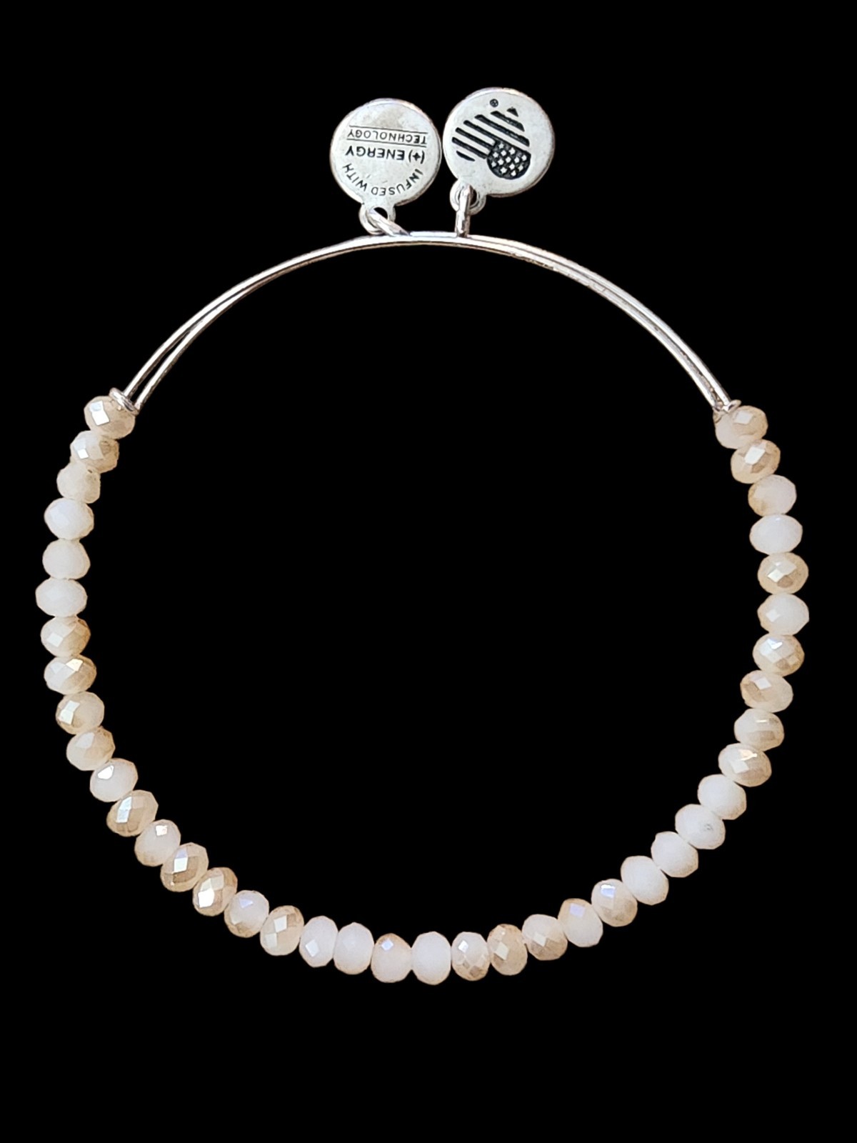Alex And Ani Tan Iridescent Glass Beaded Silver Bangle Bracelet