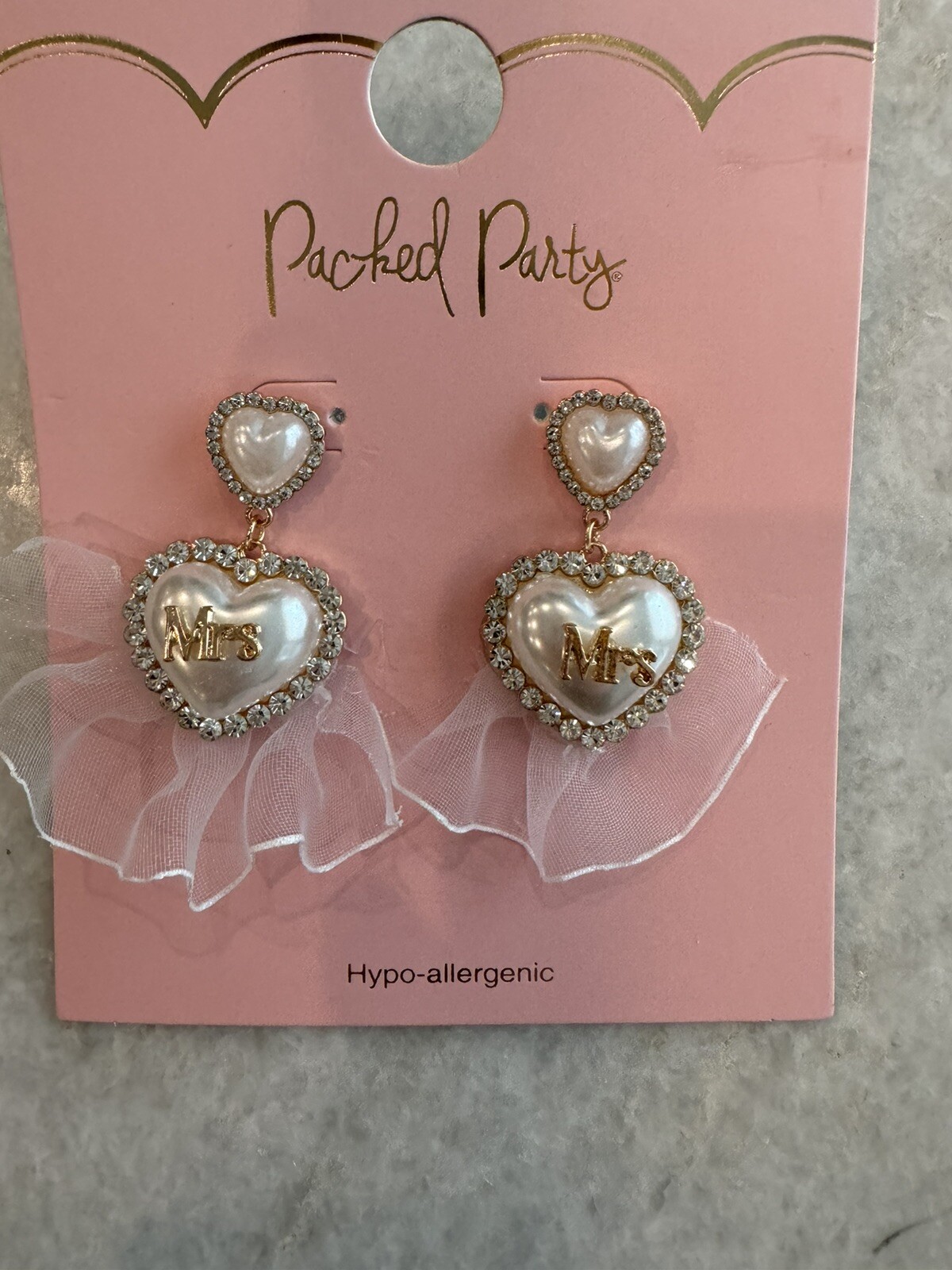 PACKED PARTY Goldtone MRS Wedding Bride Earrings Marriage Faux Diamond