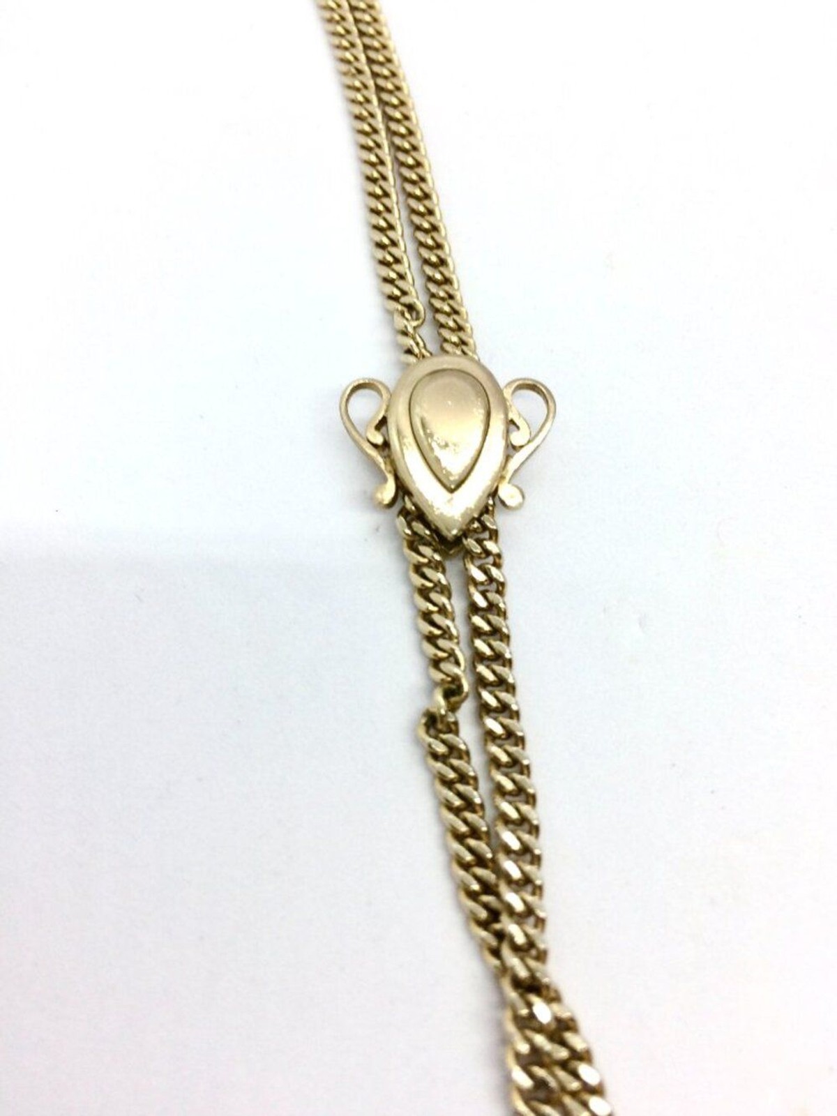 VICTORIAN REVIVAL NECKLACE Adjustable Slider Fob Albert Chain Gold Tone Vintage