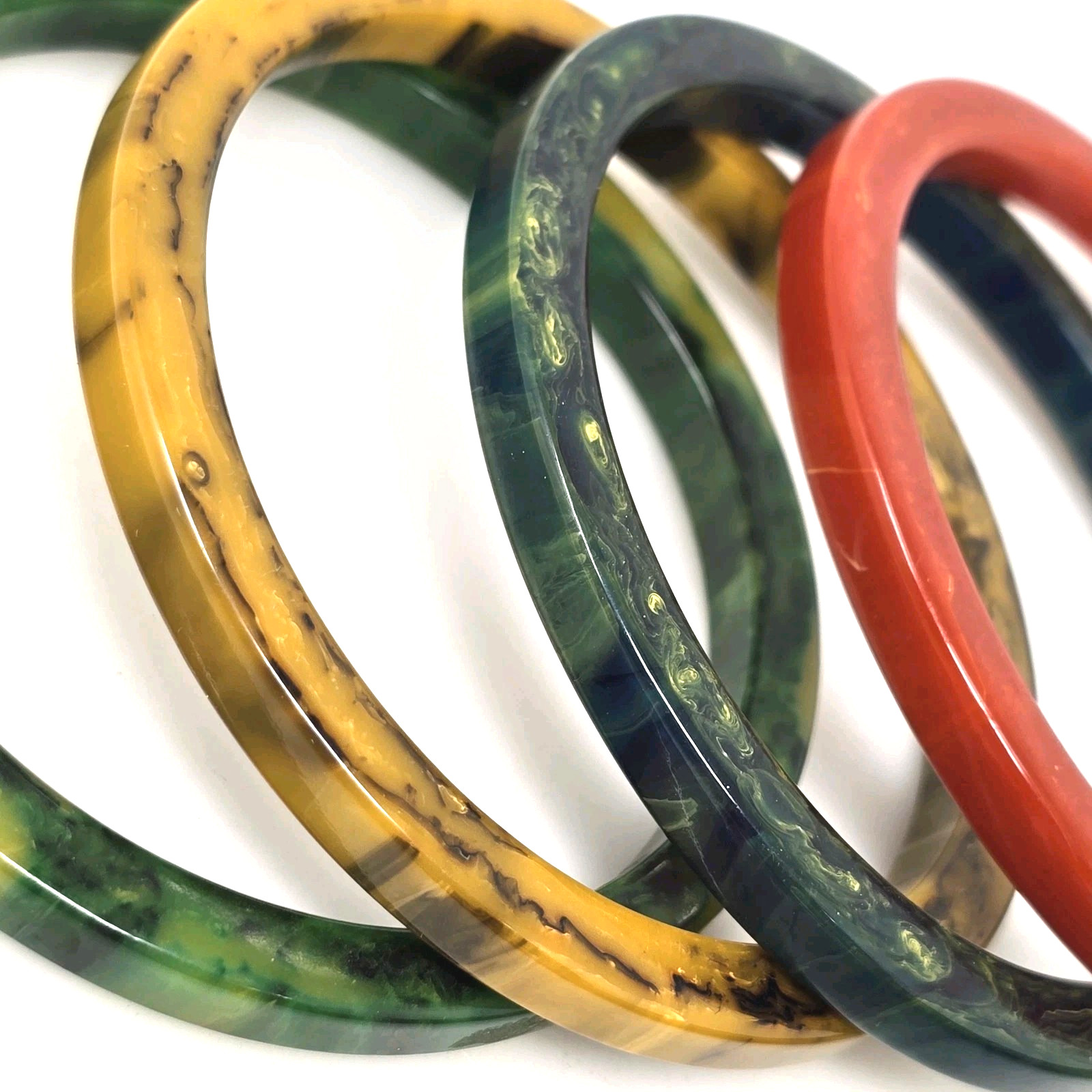 SET of 9 BAKELITE Bracelets MARBLED Multicolor Bangles Green Red Yellow RARE