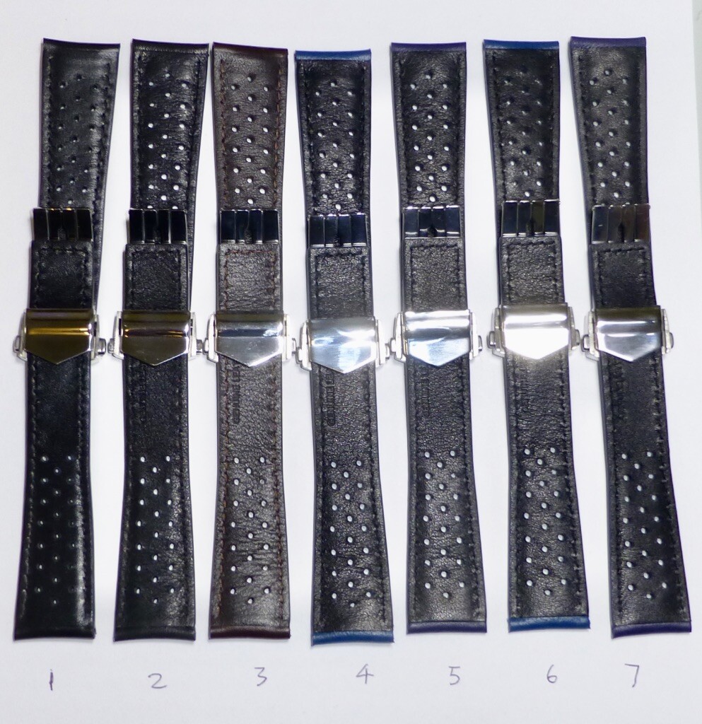 20mm, 22mm Perforated Genuine Leather Watch Band Strap with Deployment Clasp