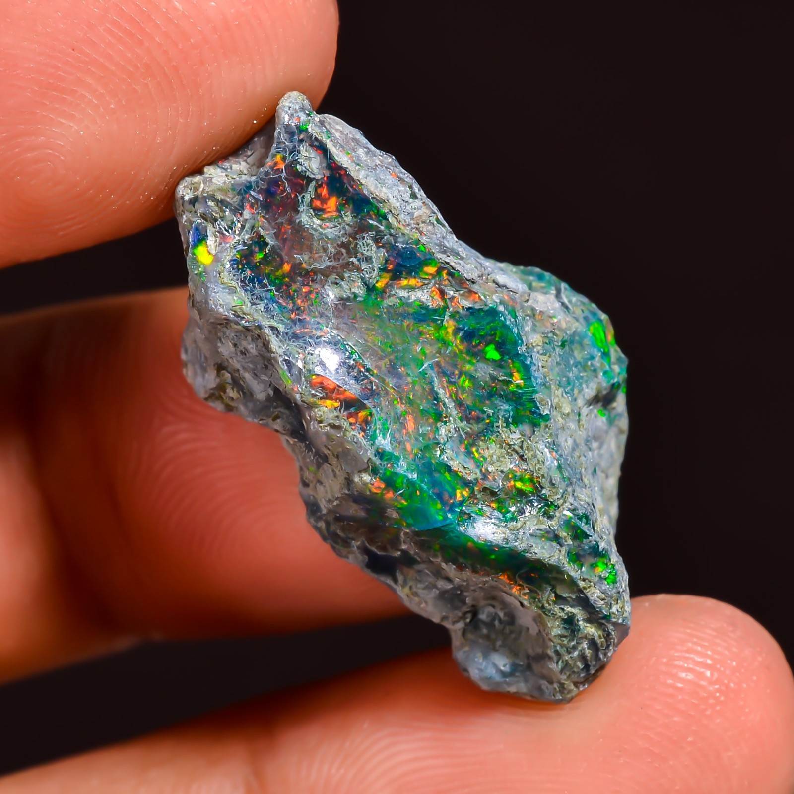 13.5ct Natural Black Opal Rough Ethiopian, Fire Opal Gemstone, 24x14MM Welo Opal