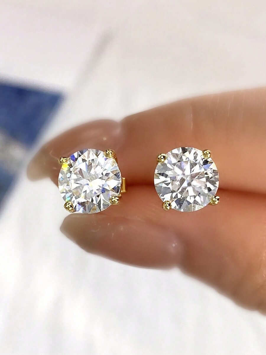 4.0 Ct TW Moissanite Solitaire Stud Earrings 14K Yellow Gold Certified FL/D Gift