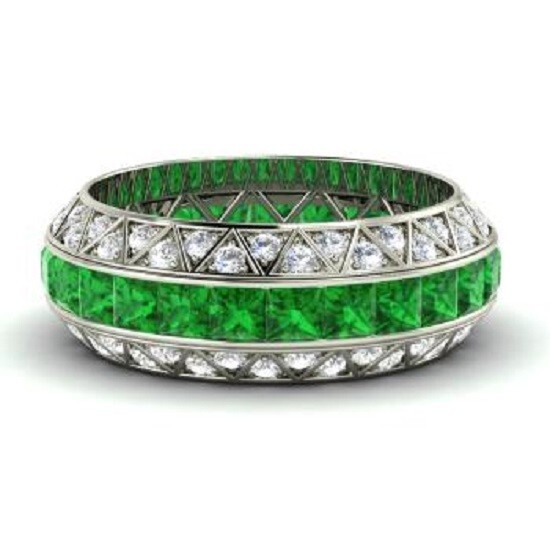 3.70 Ct Natural Emerald Diamond Engagement Eternity Band 14K Real White Gold