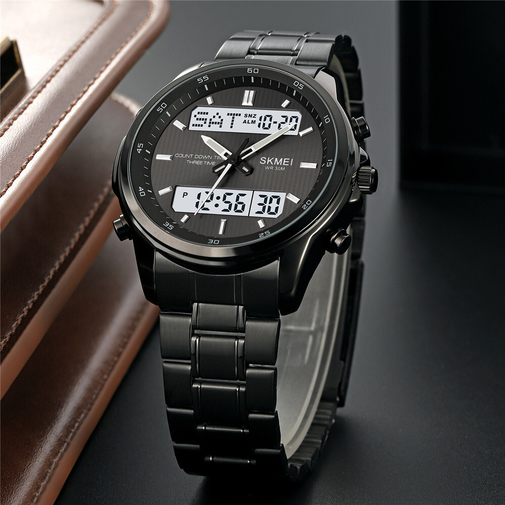 NEW Men Quartz Watch Silver Steel Digital Wristwatch Male Sport LED Watch Gifts