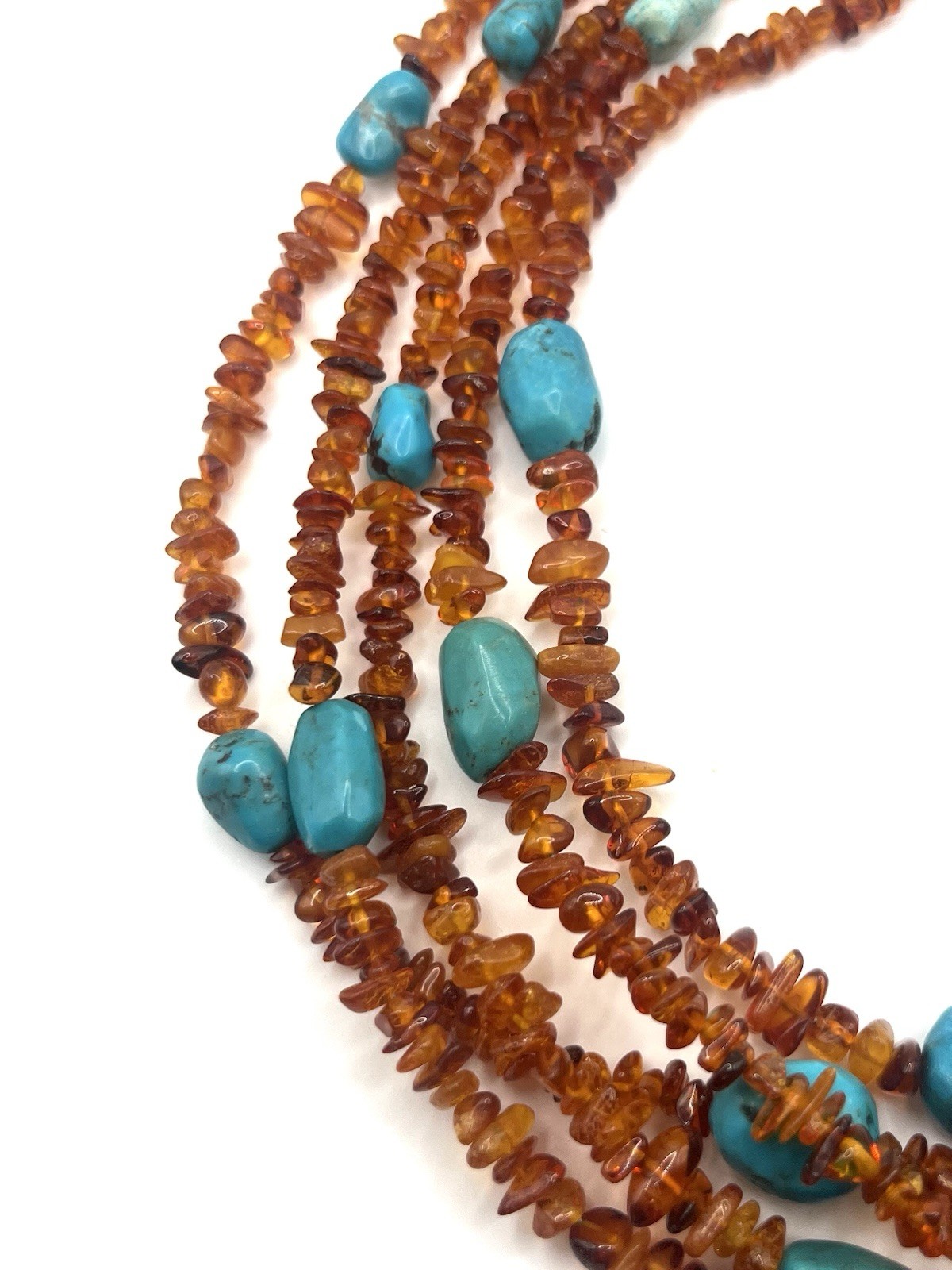 Jay King Amber and Turquoise Sterling Silver Necklace Five Strand