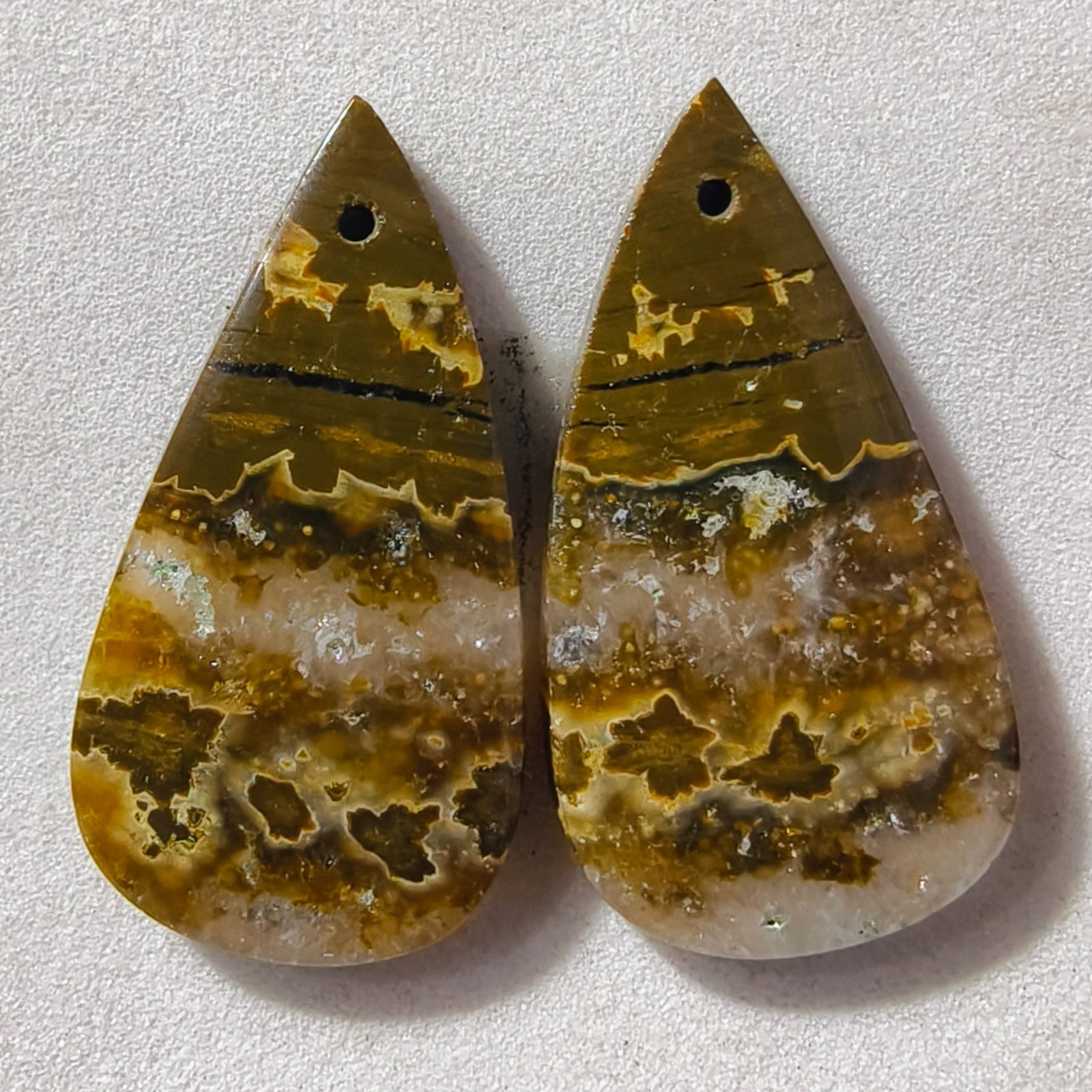 26 Cts Natural Ocean Jasper Drilled Match Pair Cabochon Gemstone 29.2 X 15.4 MM