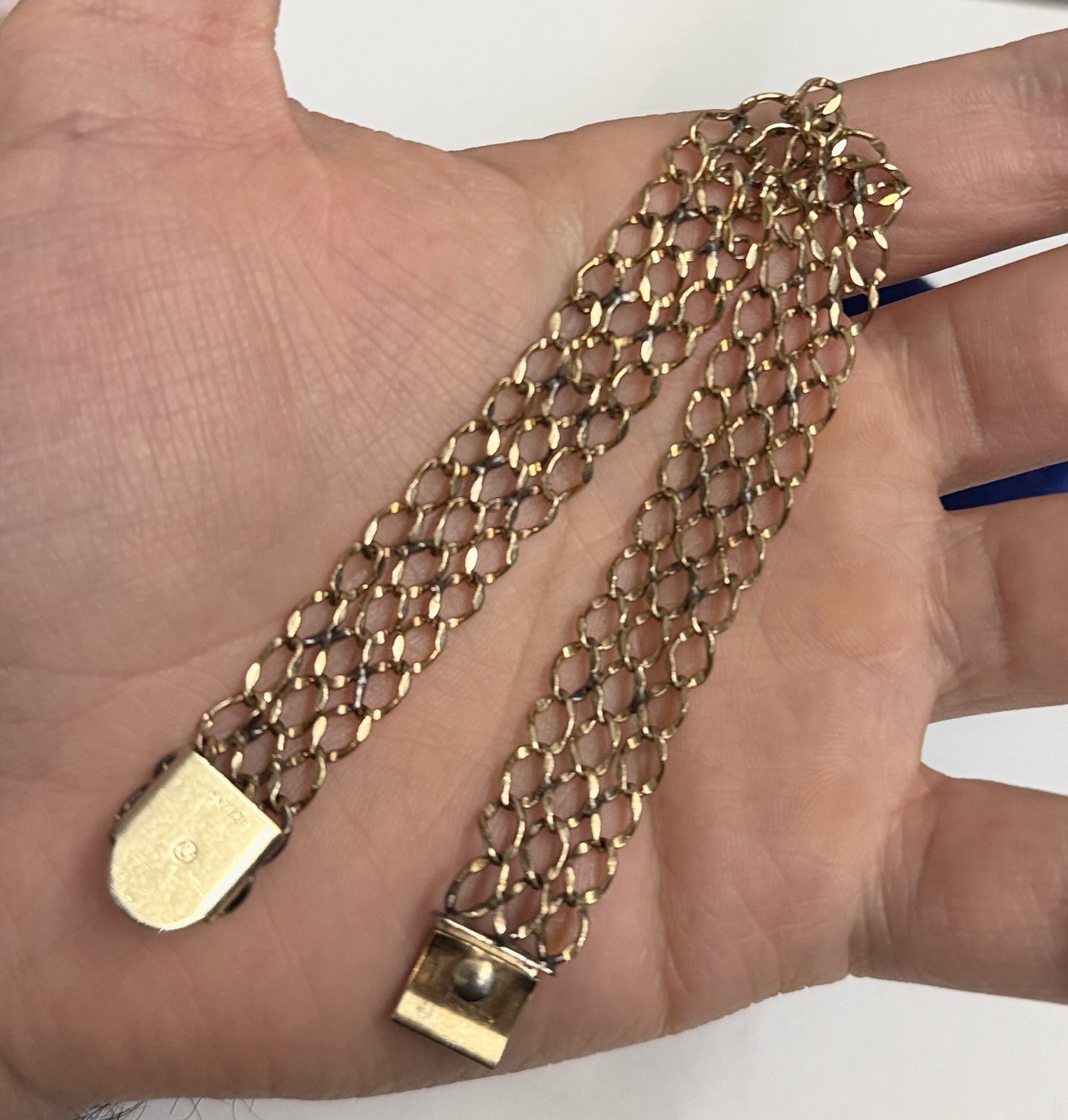 9.6g Patina Wrap 12k Gold Filled Cuban Tri Link Bracelet 7.3” Gf Vtg 12.3mm