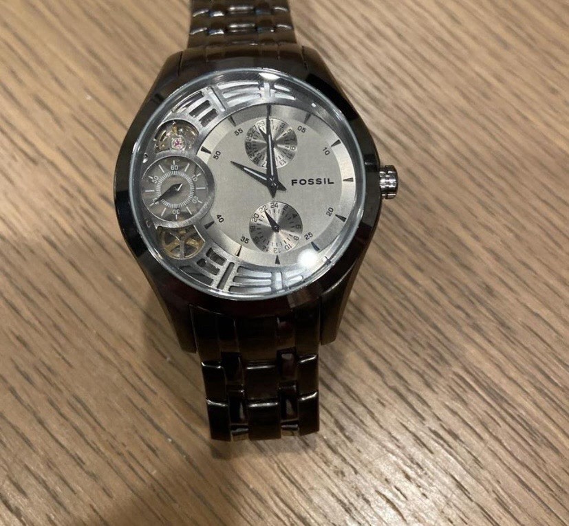 Fossil Twist Men’s Automatic Semi-Skeleton Silver Dial Black Steel 44mm 50m