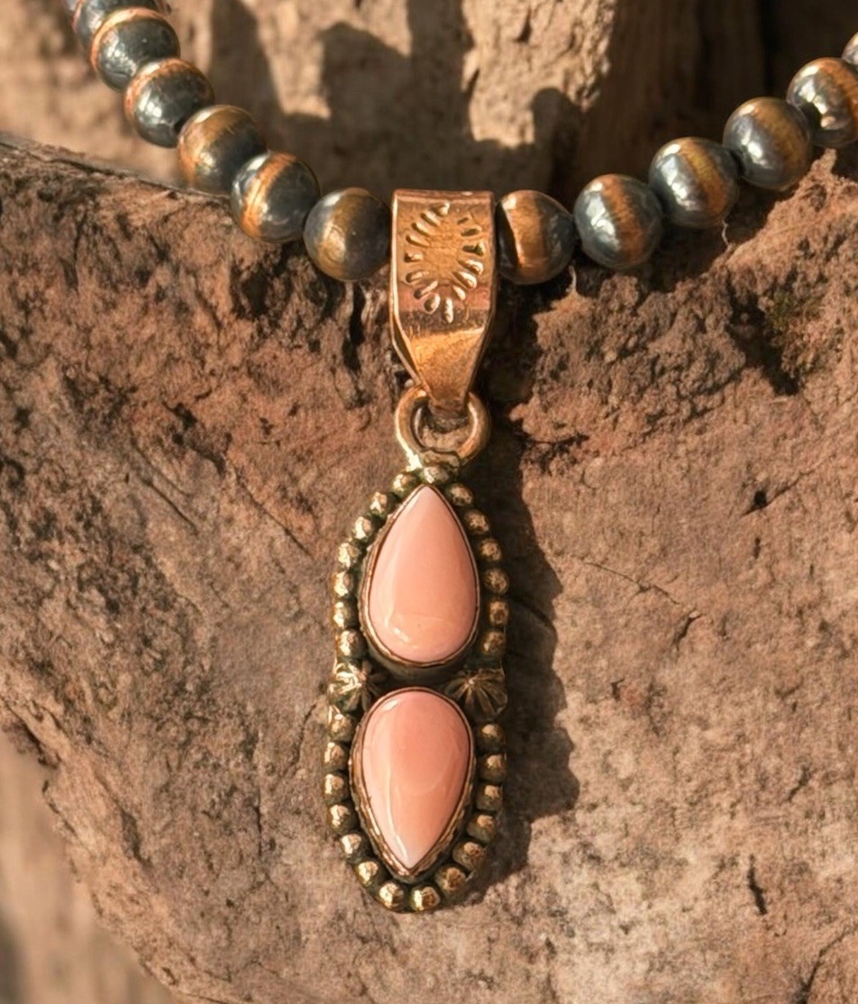 Pink Conch Copper Desert Pearls Southwestern Necklace Southwestern