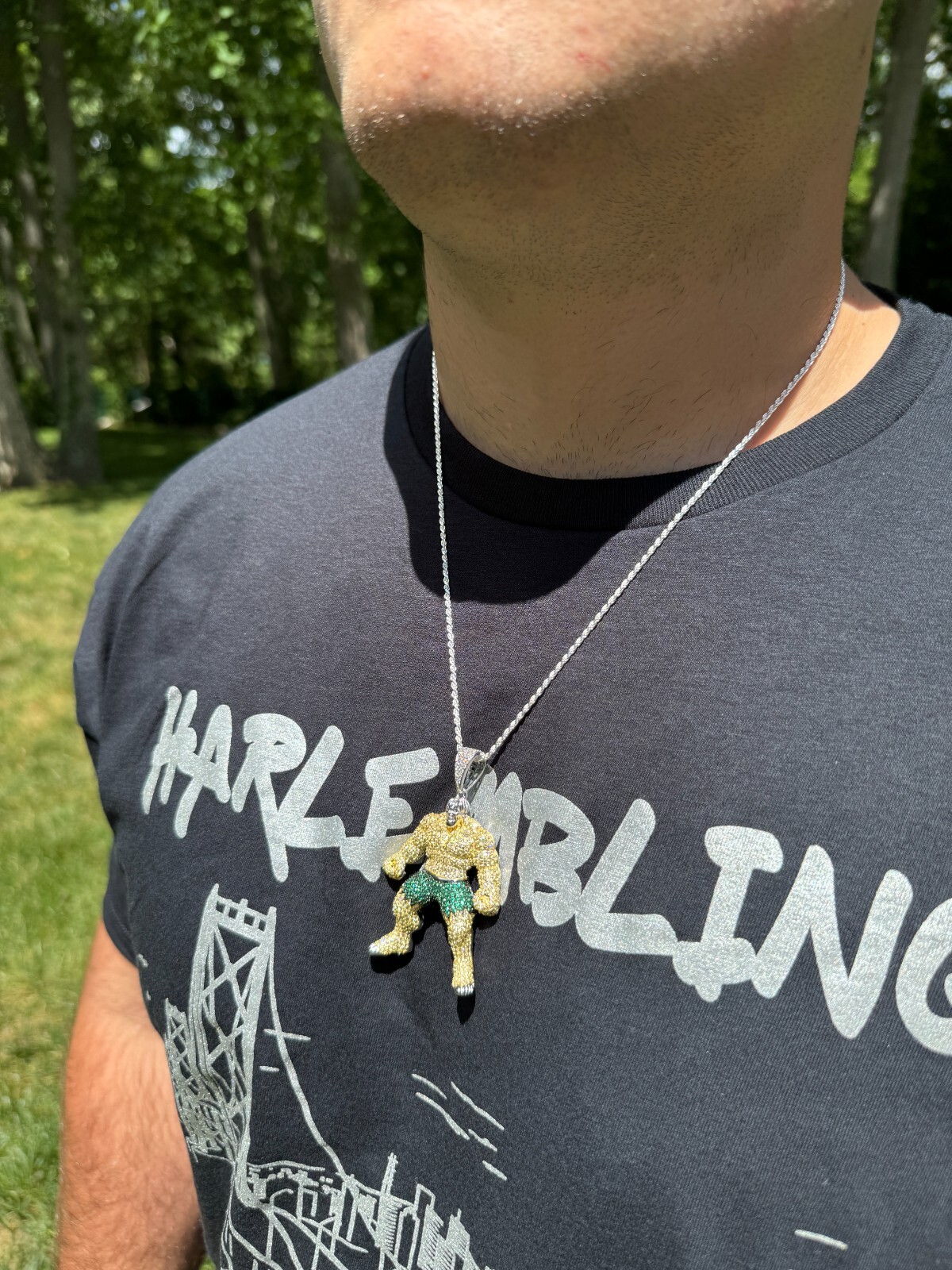 Real 925 Silver/14k Gold Plated LARGE Iced Hulk Superhero Pendant Necklace