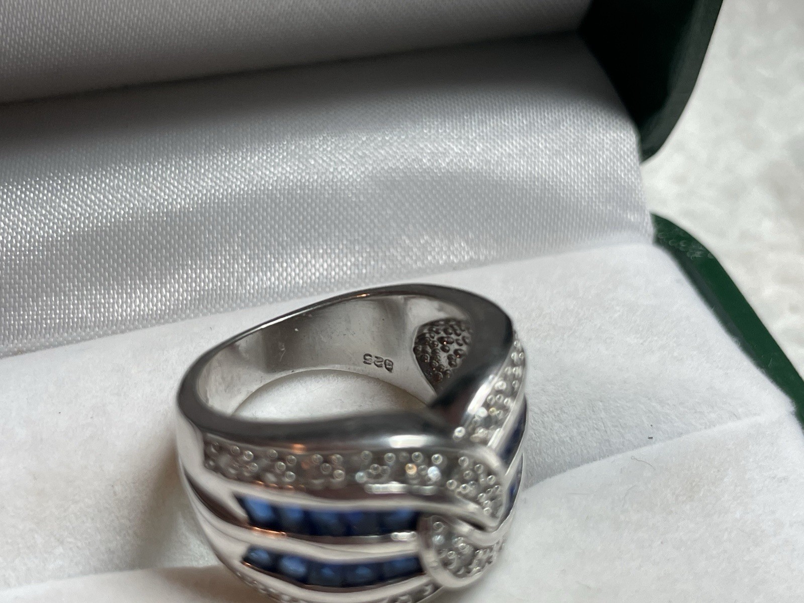 DBJ Dee Berkley Jewelry Sterling Silver Blue & White CZ Pave Cocktail Ring, 5.25