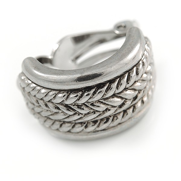 C Shape Pattern Clip On Earrings In Silver Tone – 25mm L