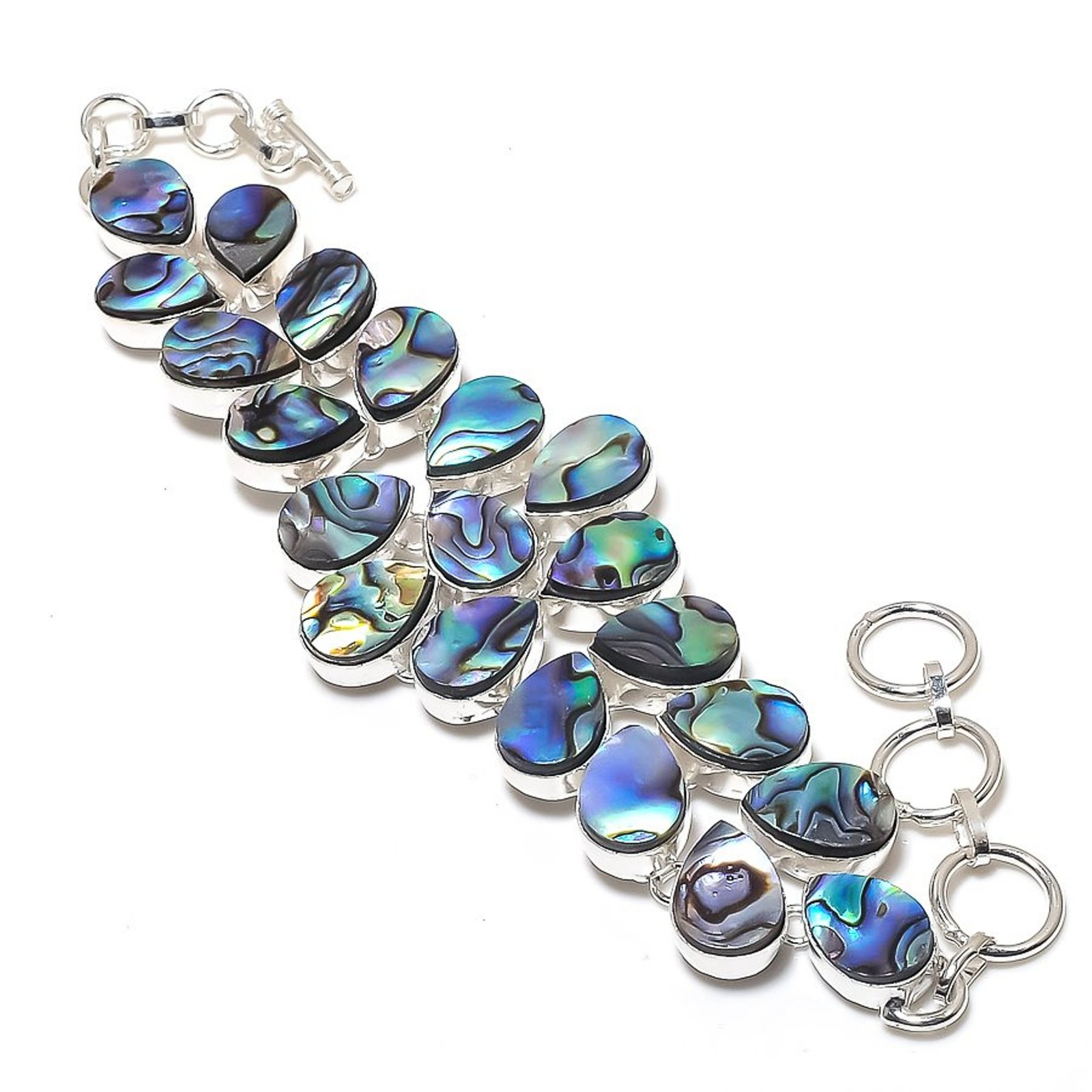 Abalone Shell 925 Sterling Silver Pear Gemstone Jewelry Bracelet 8 Inch AAB 1363