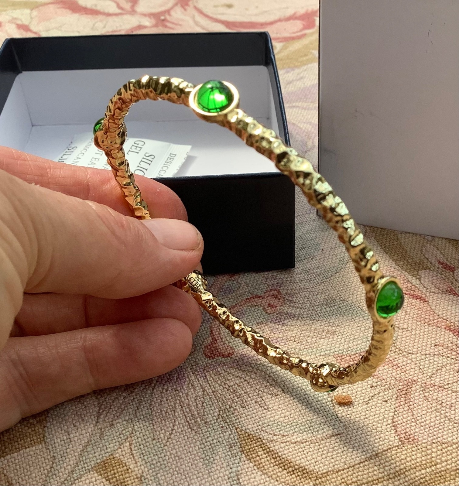 NEW – Halcyon Days Torque Bangle – Cabochon Emerald Jewels.