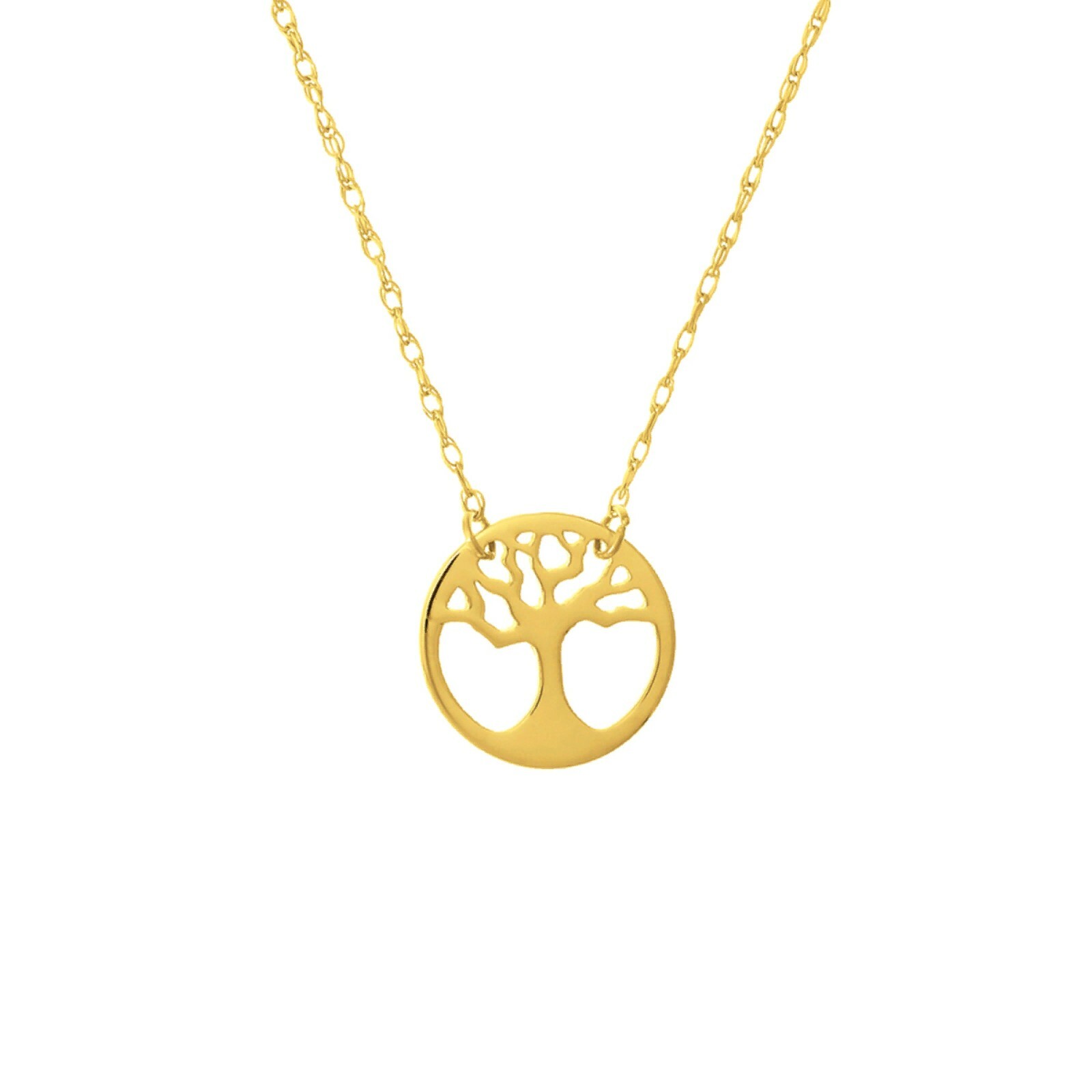 Real 14K Solid Gold Tree Of Life Pendant Necklace Adjustable Rope Chain Women
