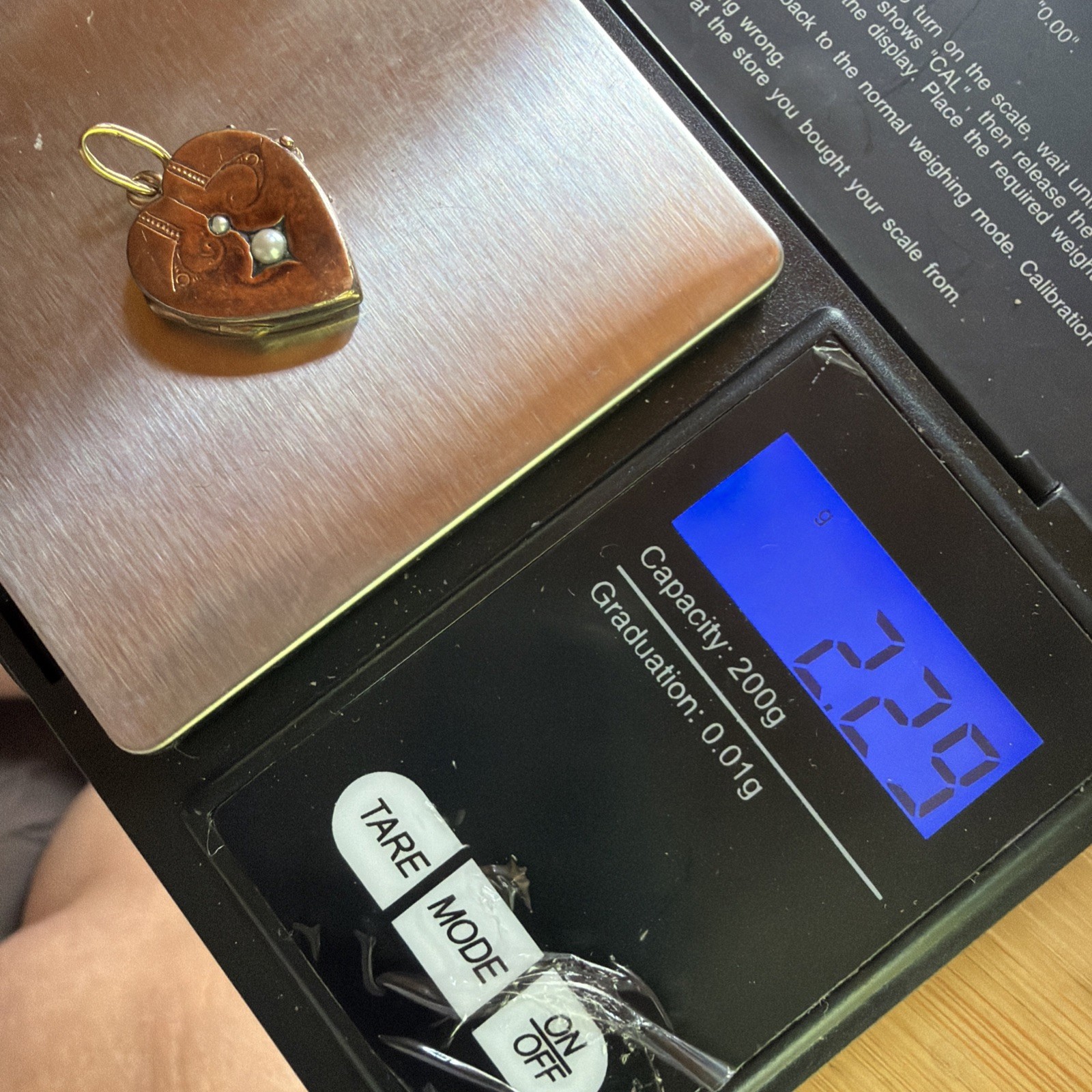 Victorian 2g Rose Gold Fill Heart Locket Seed Pearl Etched Motif Pendant Charm