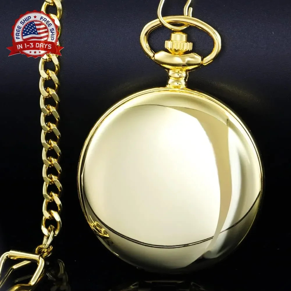 Smooth Pocket Watch Alloy Steel Quartz Roman/Arabic Numerals with 37cm Chain for